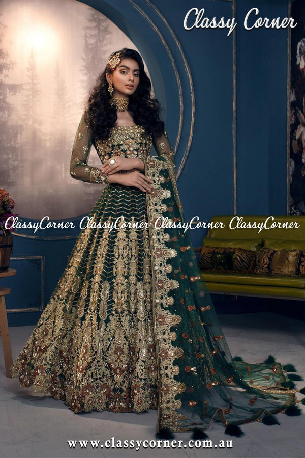 Gold Green Lehenga Choli Pakistani Wedding Dresses