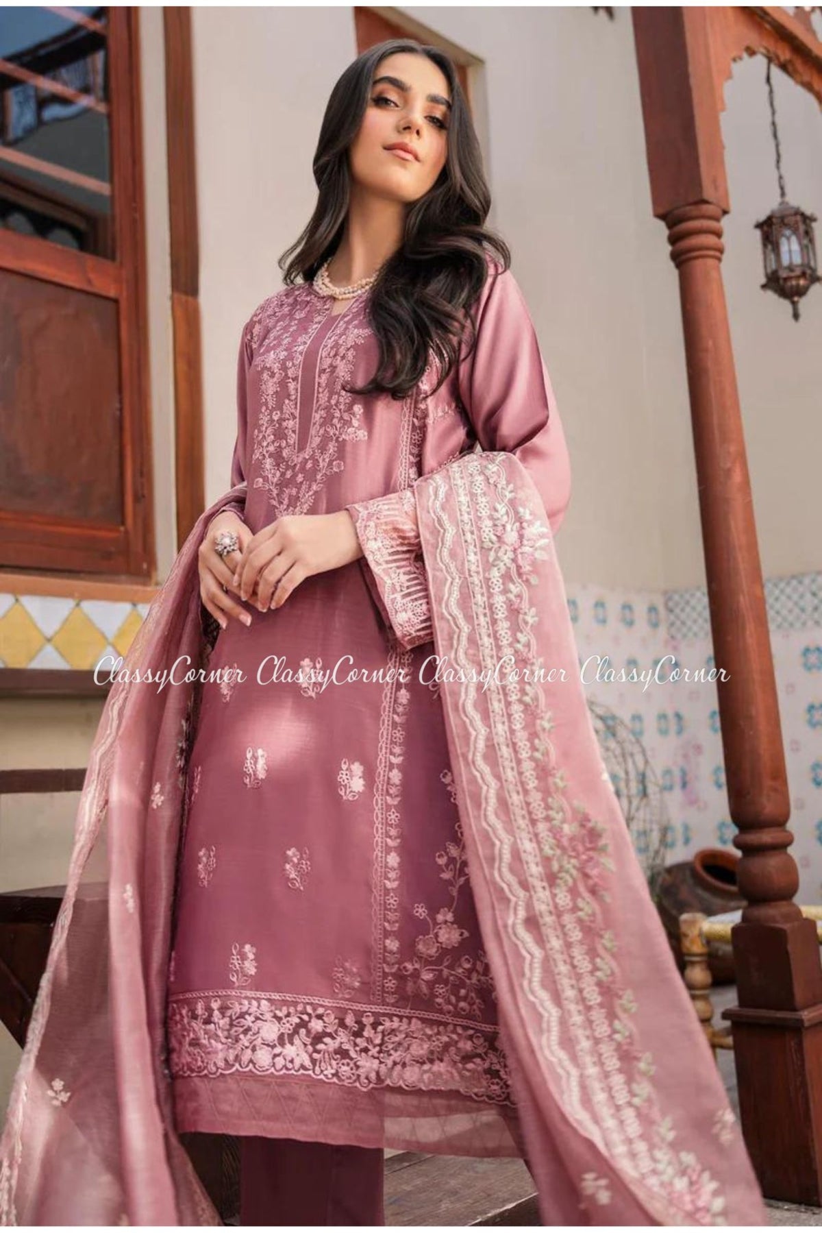 Pink Pakistani Semi Formal Shalwar Kameez