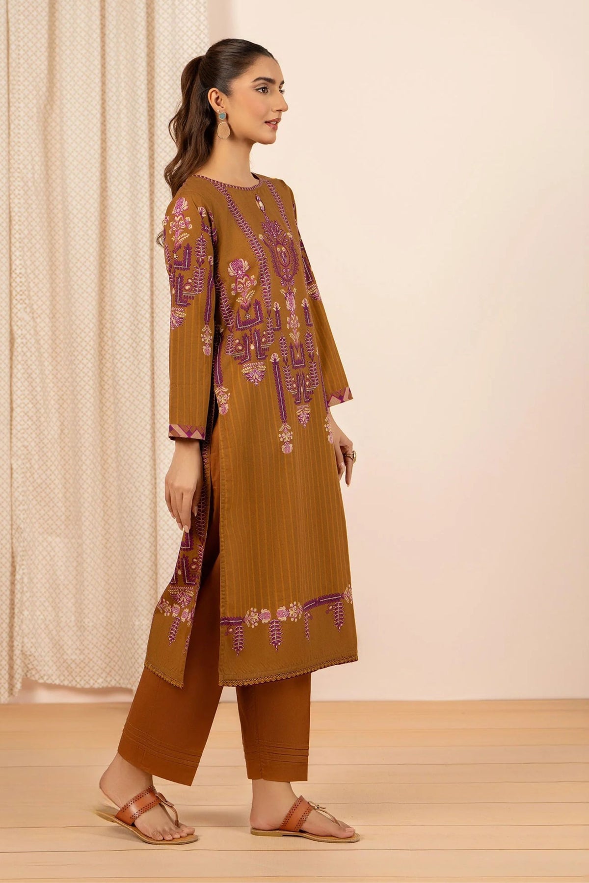 Brown Purple Cotton Readymade 2PC Suit