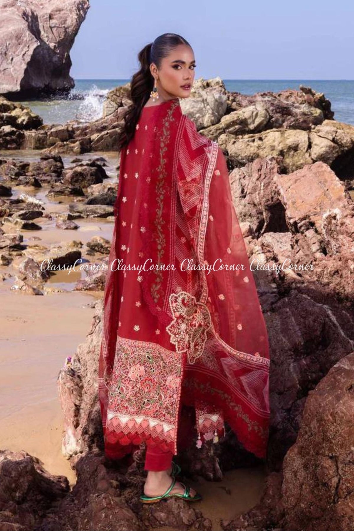 Red Lawn Pakistani Salwar Kameez