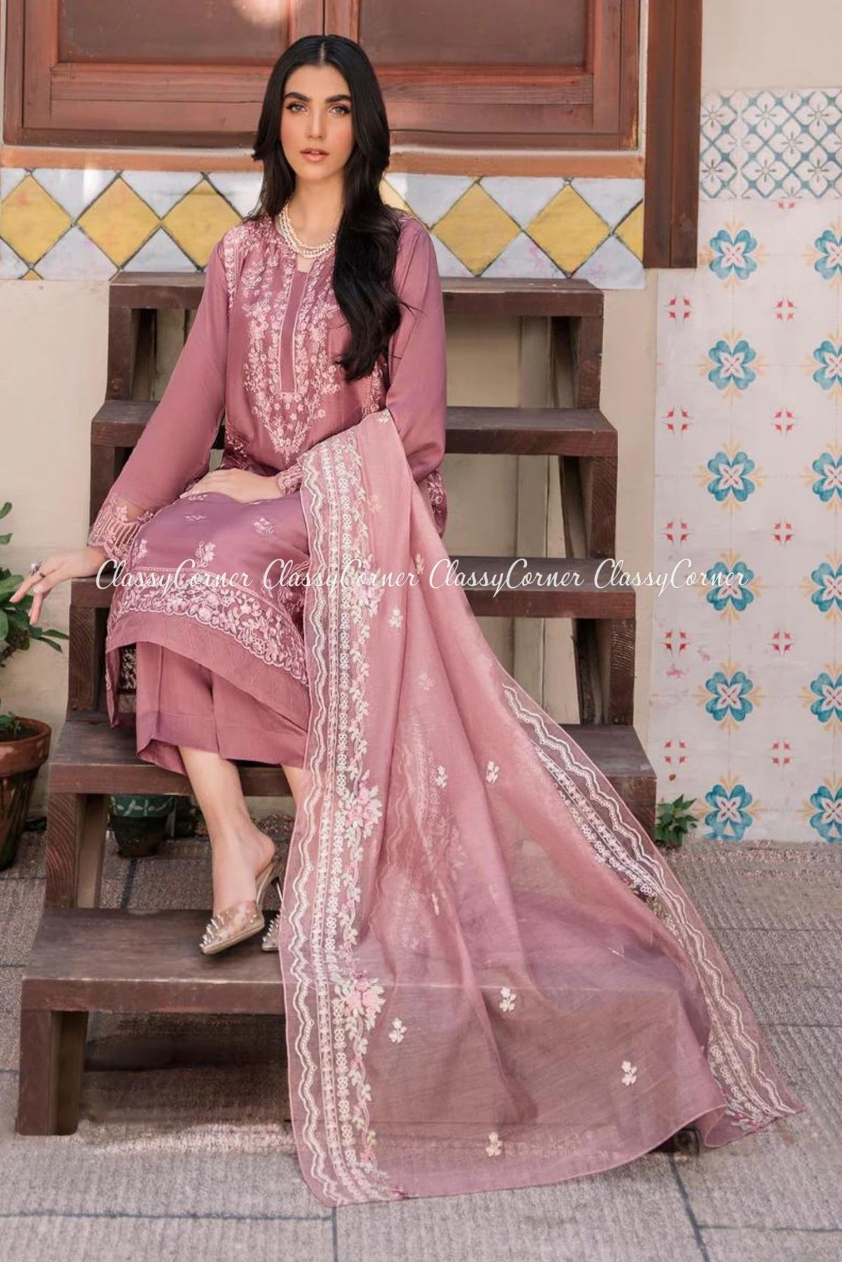 Pink Pakistani Semi Formal Shalwar Kameez