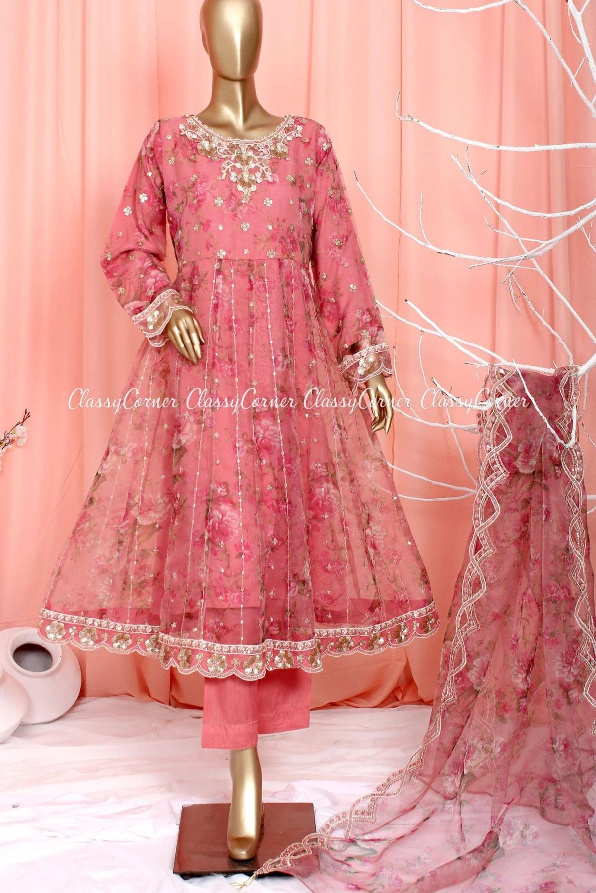 Pink Organza Pakistani Dress