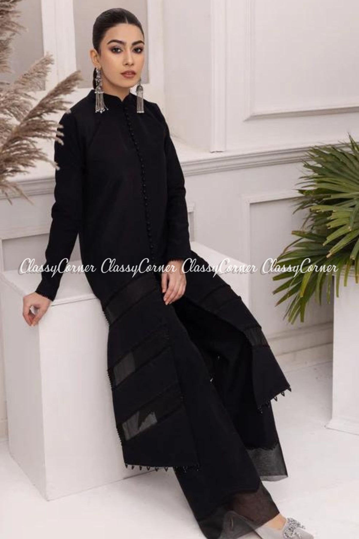 Black Chiffon Readymade Salwar Kameez