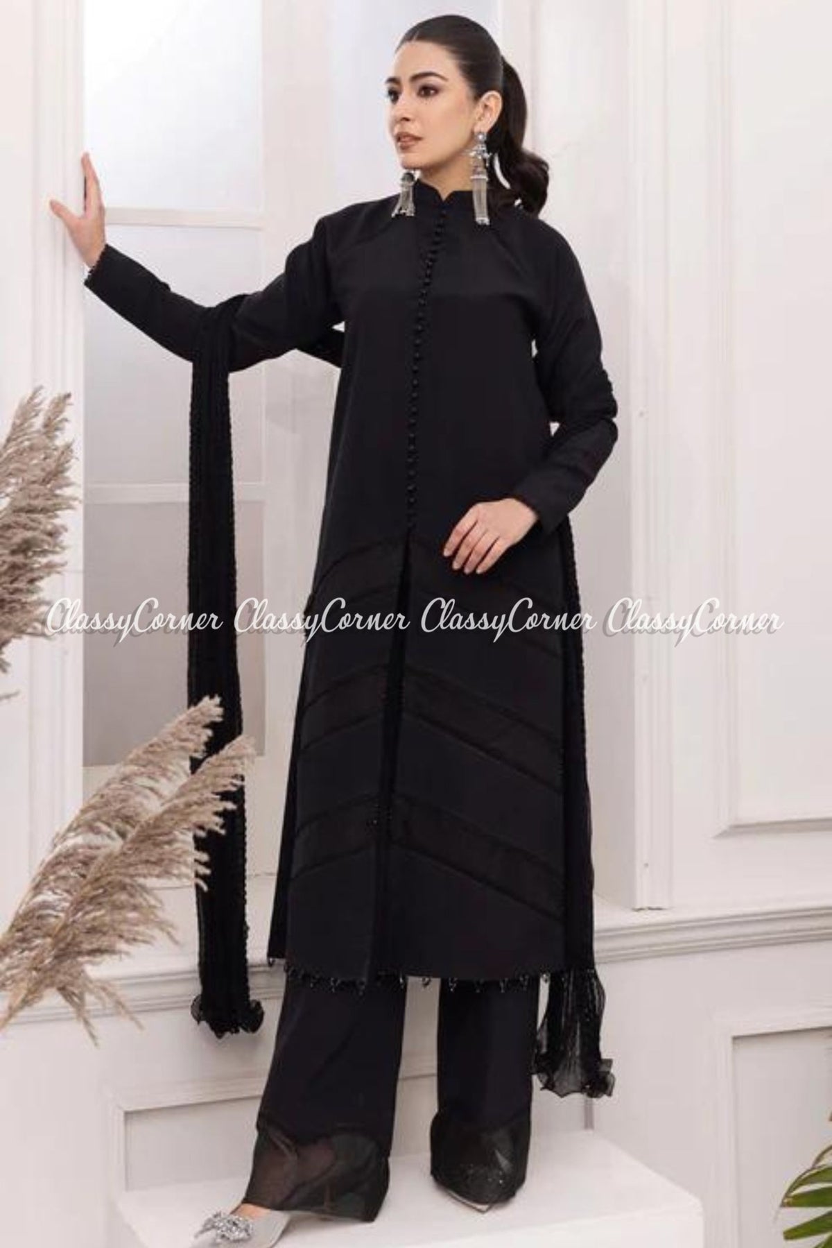 Black Chiffon Readymade Salwar Kameez