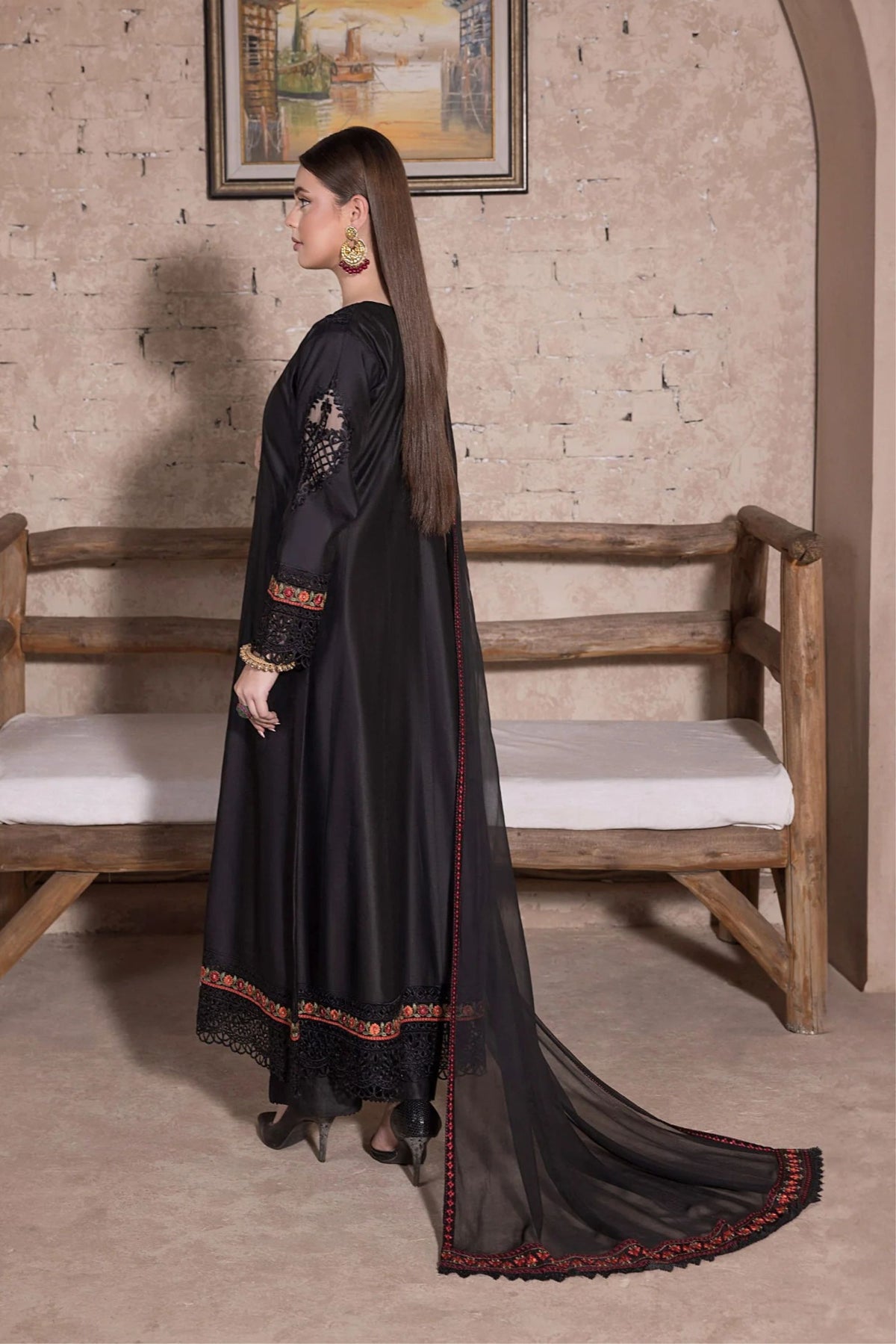 Black Katan Readymade Frock