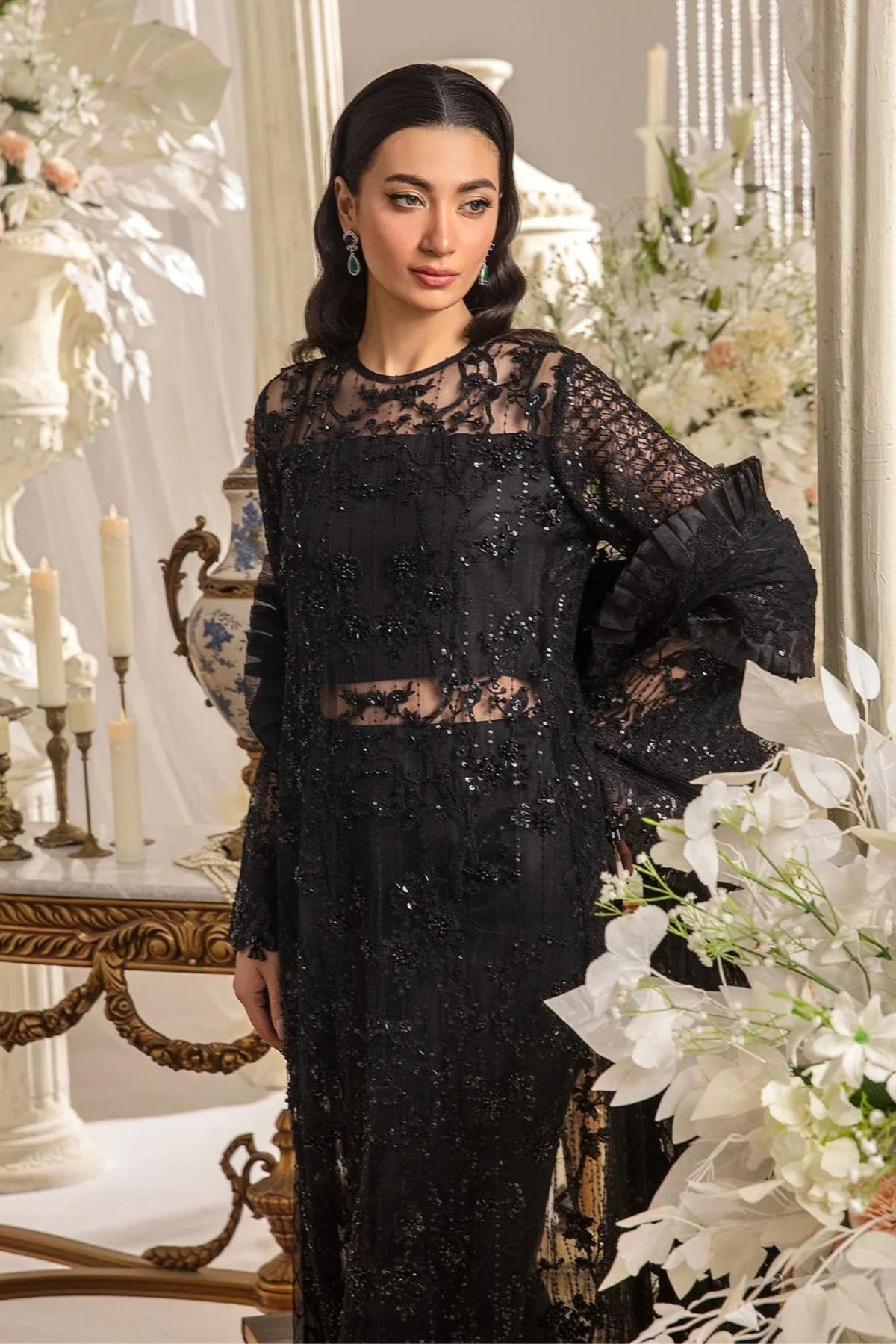 Majestic Black Net Party Wear Outfit