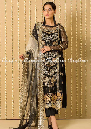 Black and gold sales party dress pakistani