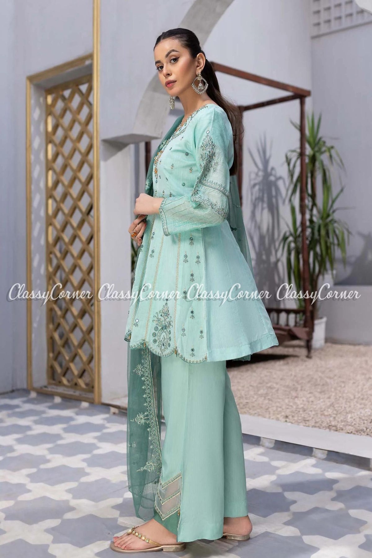 Sky Blue Pakistani Formal Wear Gharara