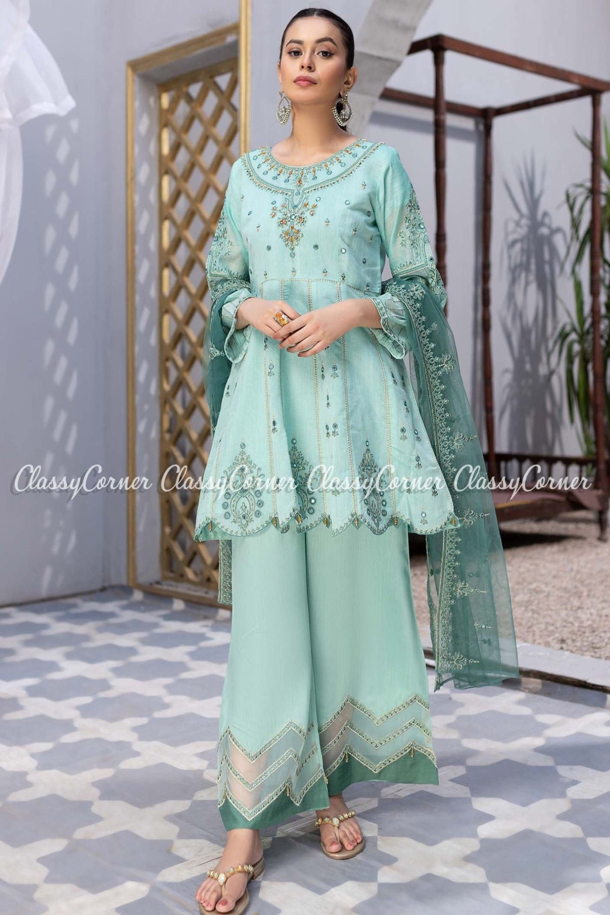 Sky Blue Pakistani Formal Wear Gharara