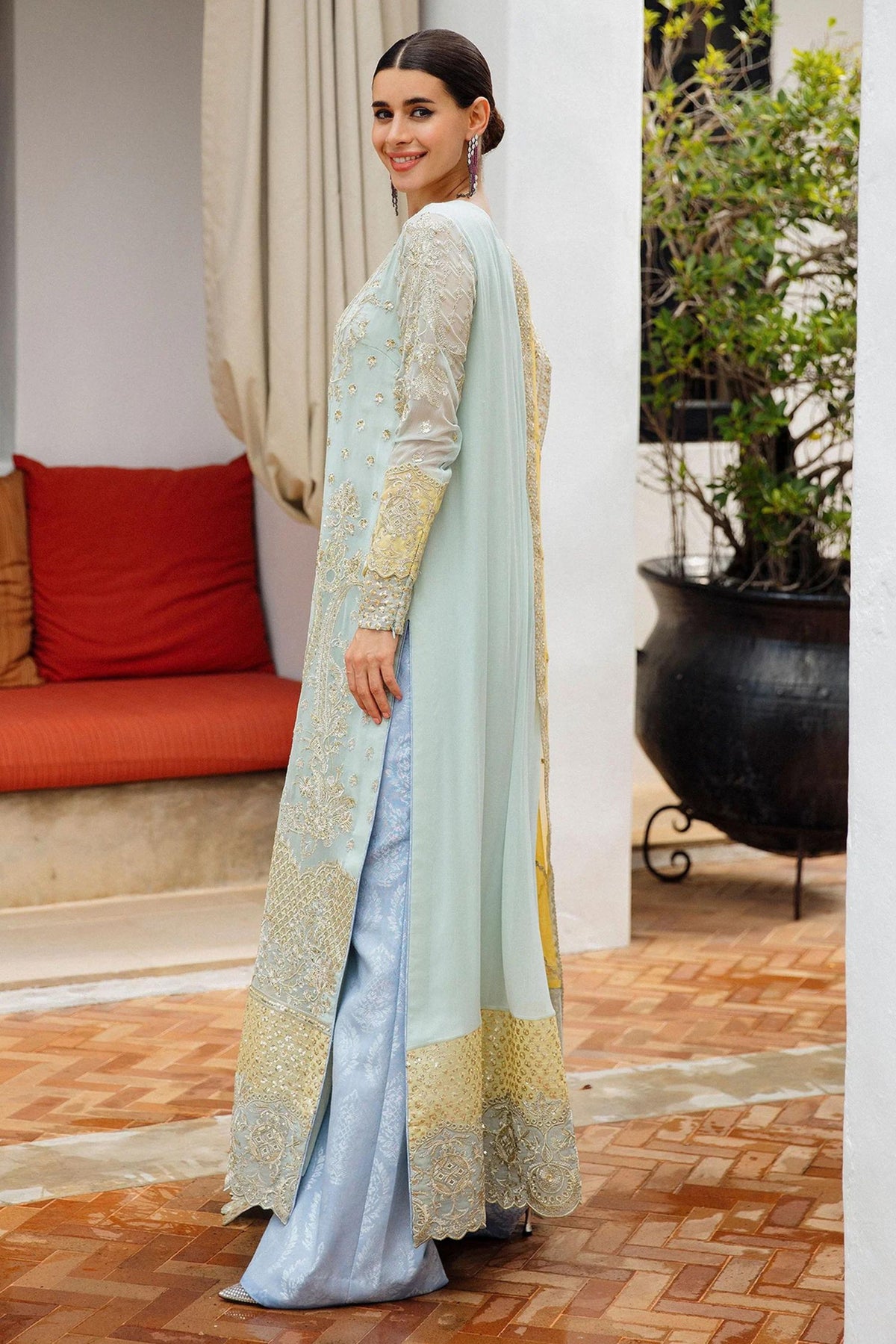 Ice Blue Chiffon Party Wear Suit