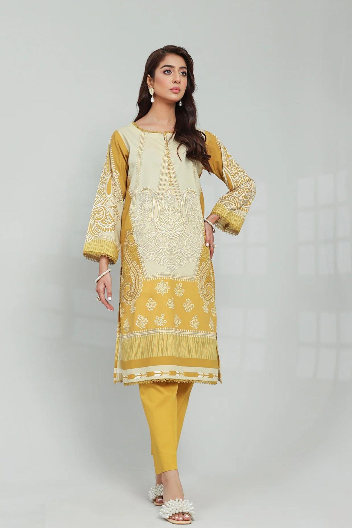 Mustard Yellow Cotton 2PC Suit