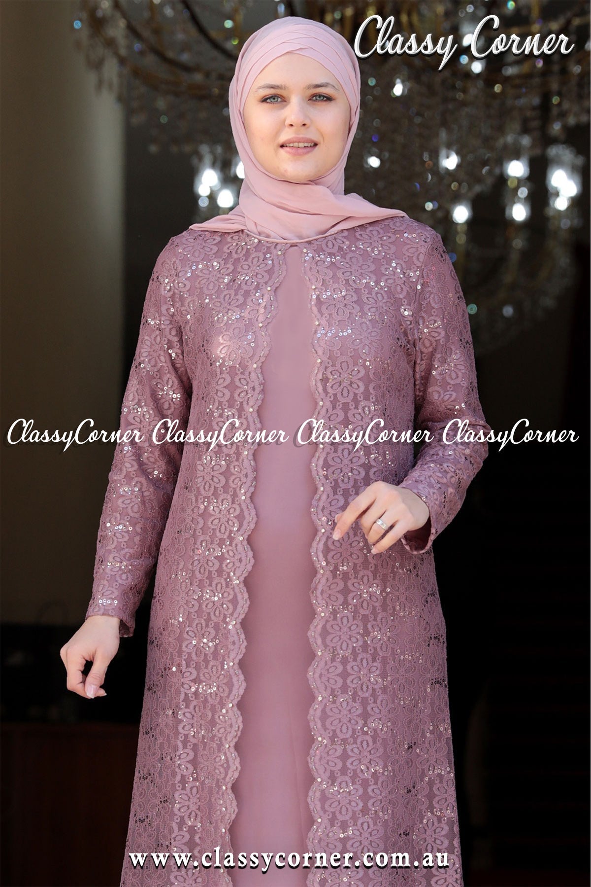 Dusty Pink Net Abaya