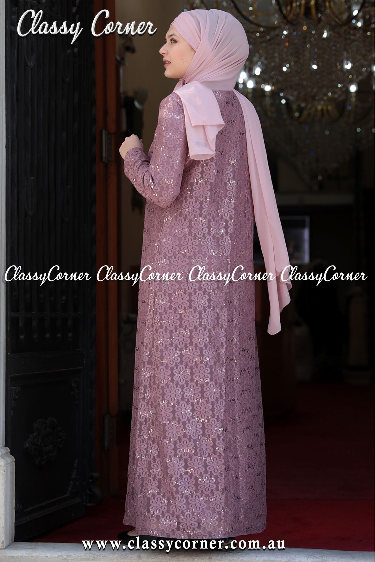 Dusty Pink Net Abaya