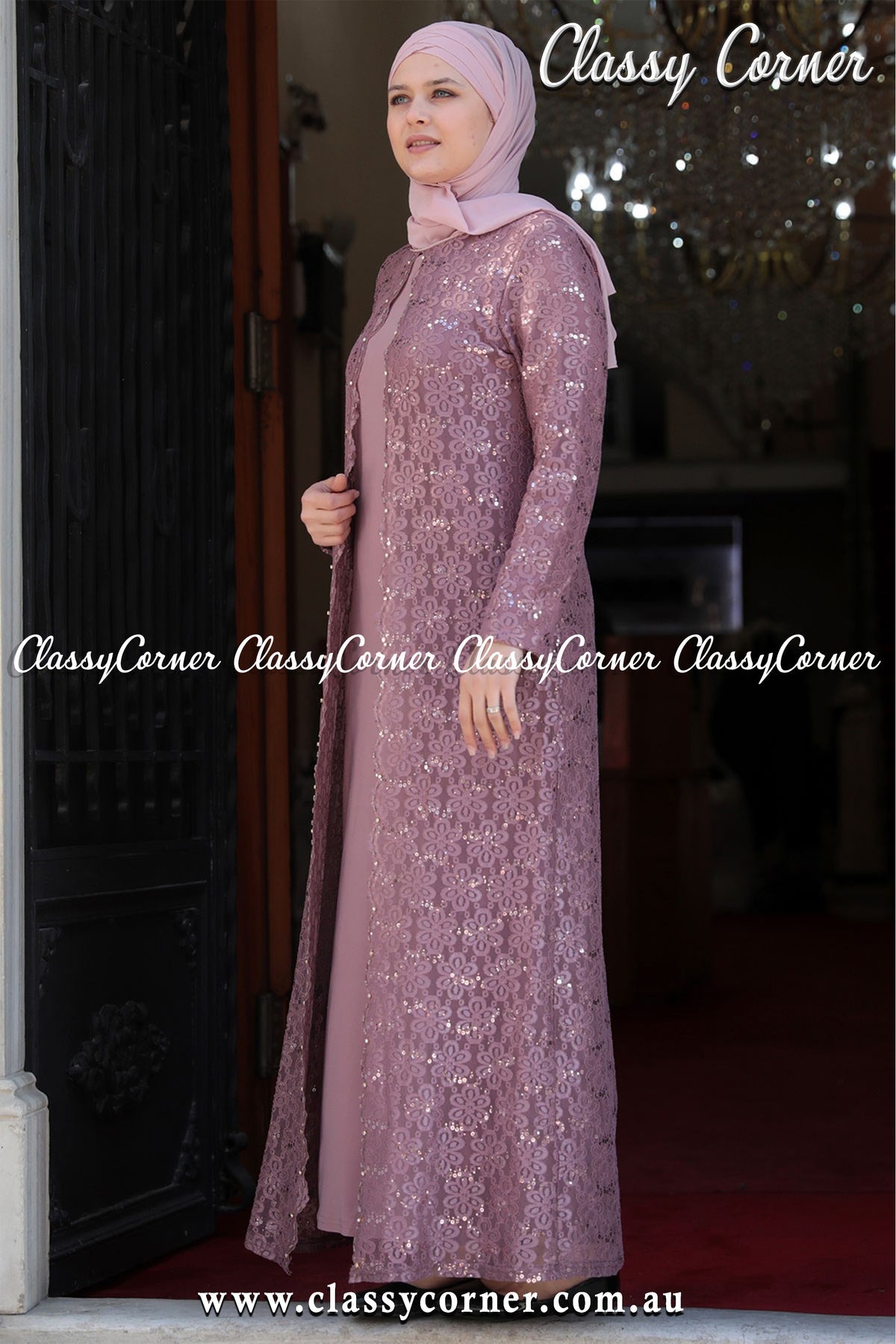 Dusty Pink Net Abaya