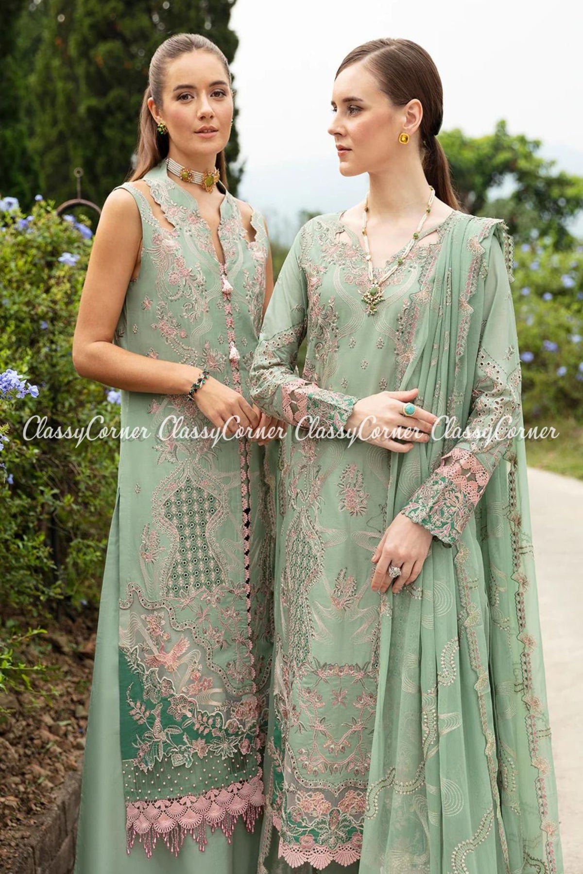 Pastel Green Lawn Embroidered Salwar Kameez