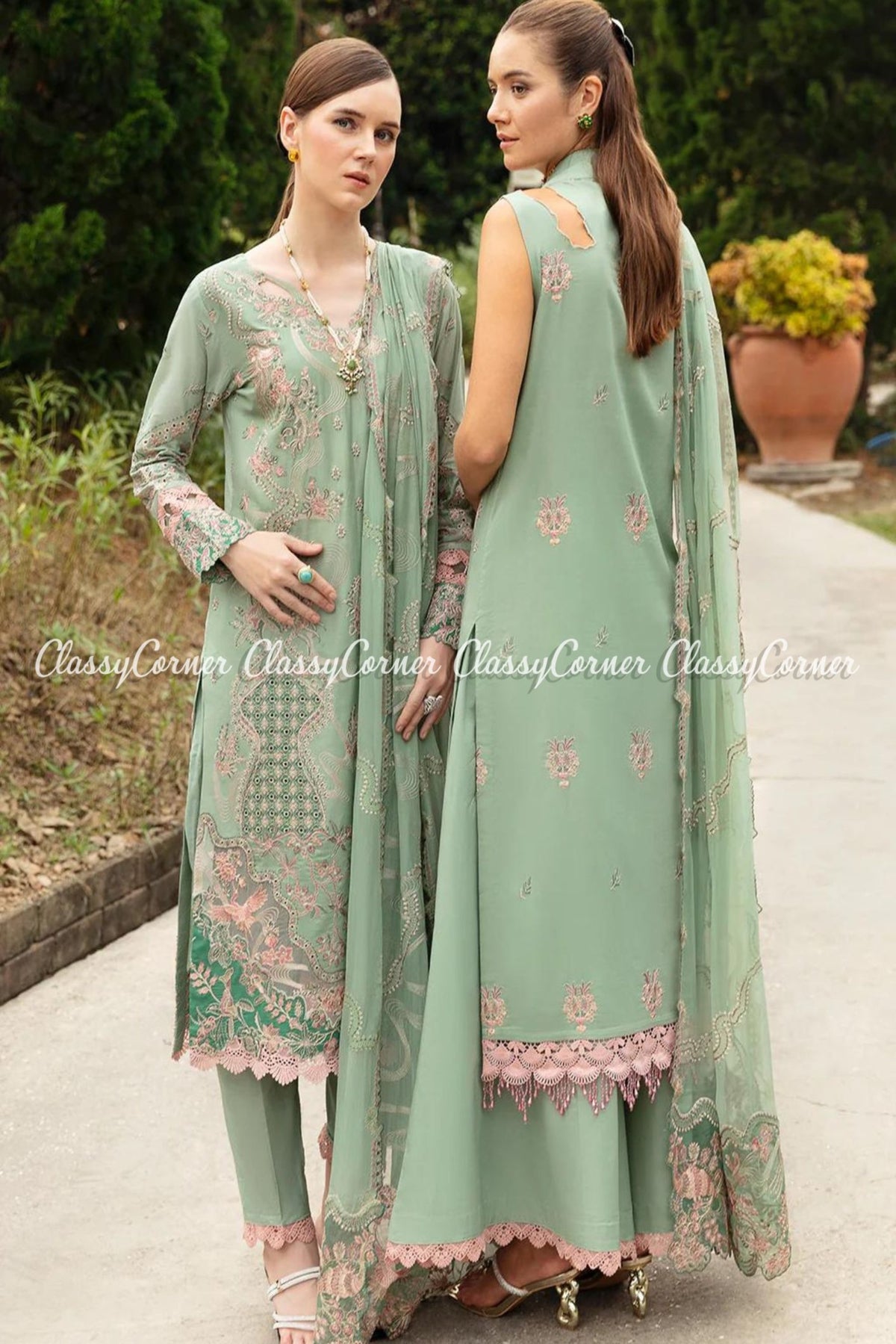 Pastel Green Lawn Embroidered Salwar Kameez