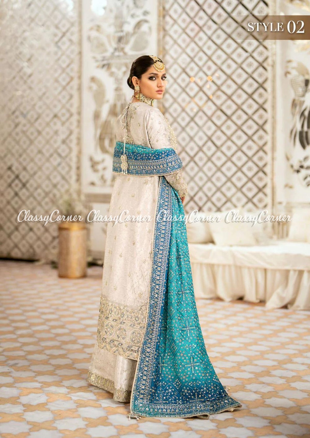 Light Grey Net Embellished Wedding Wear Outfits