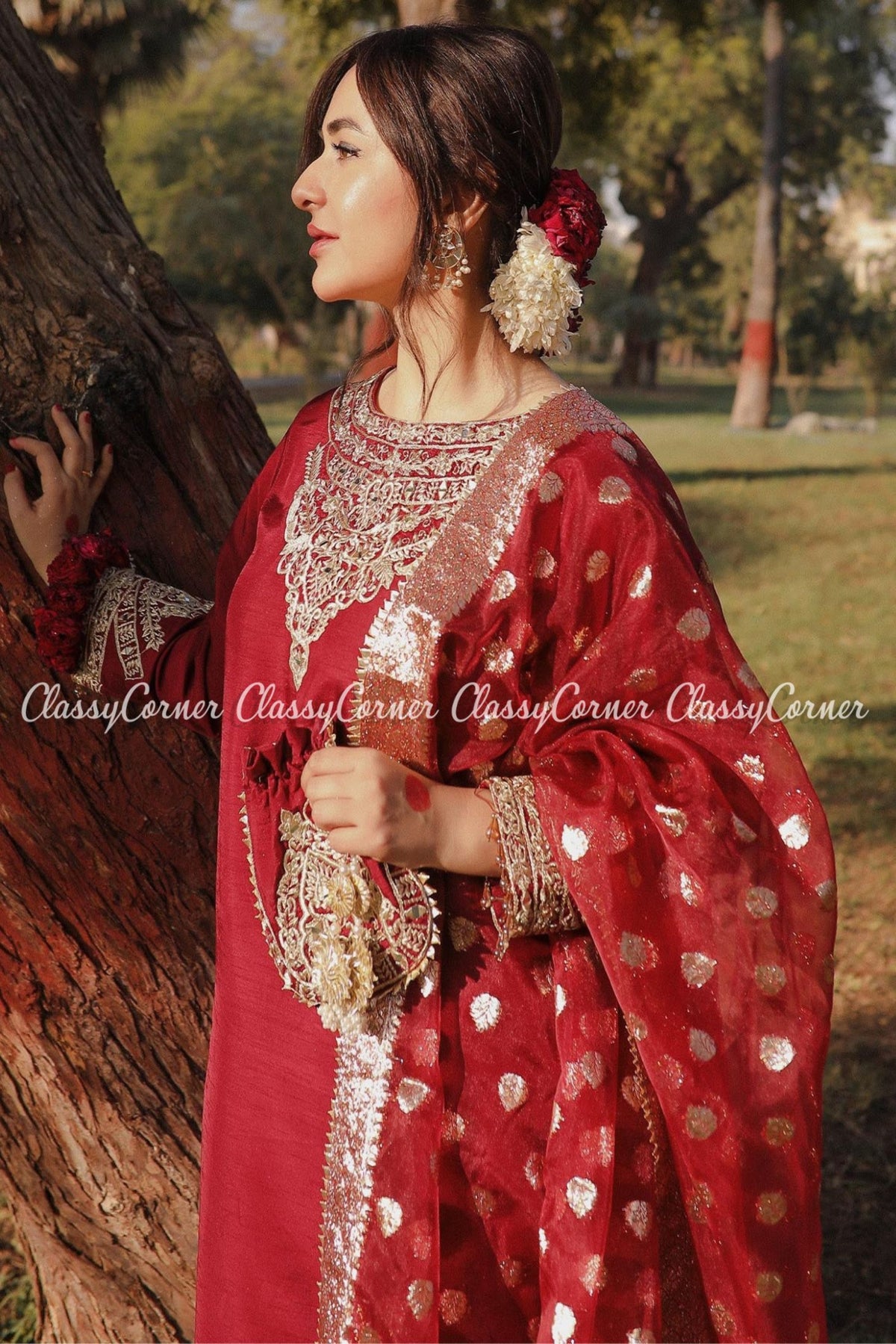 Maroon Golden Khaddi Silk Party Wear Salwar Kameez