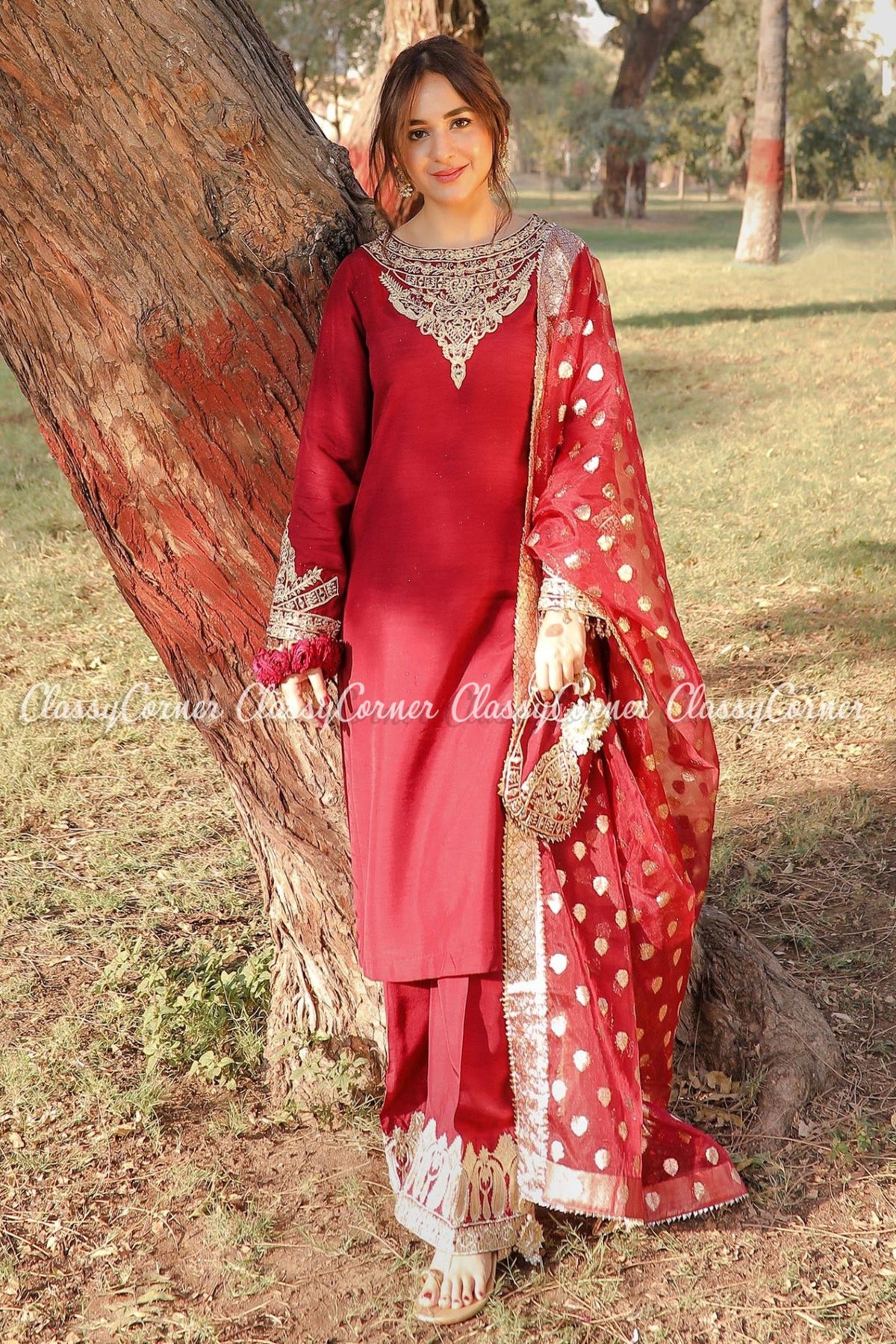 Maroon Golden Khaddi Silk Party Wear Salwar Kameez