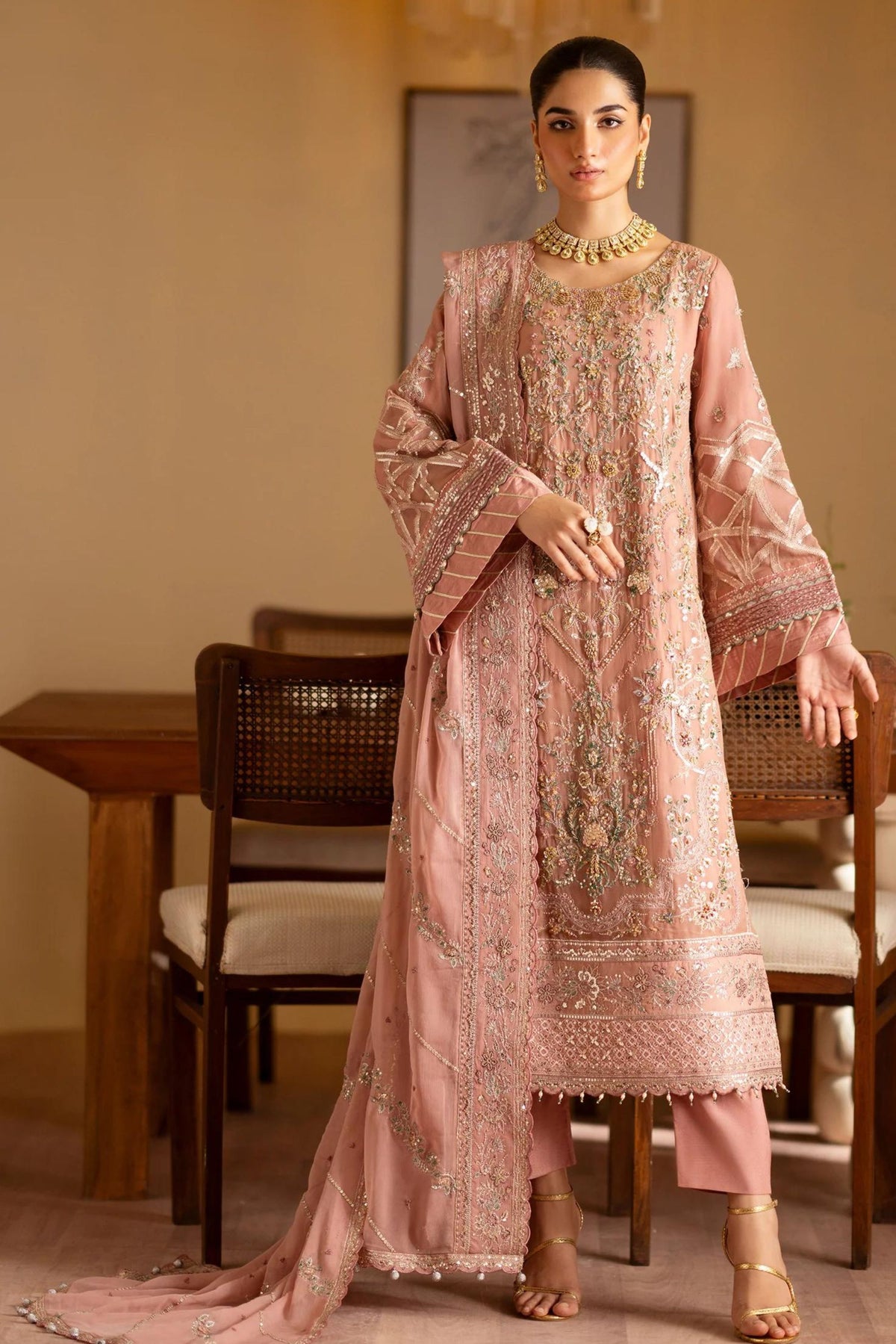 Pink Silver Chiffon Pakistani Suit