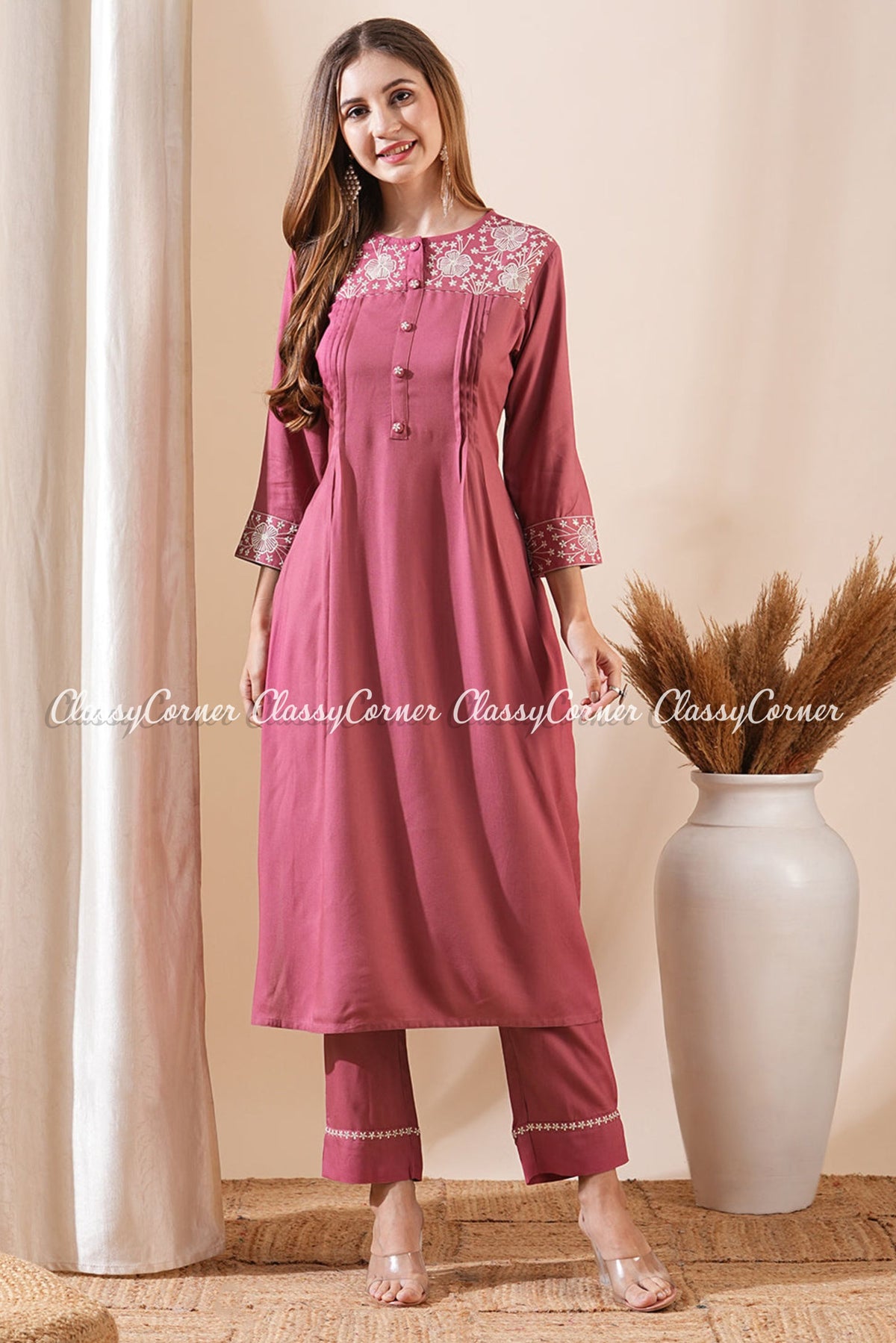 Solid Pink Indian Readymade Suit