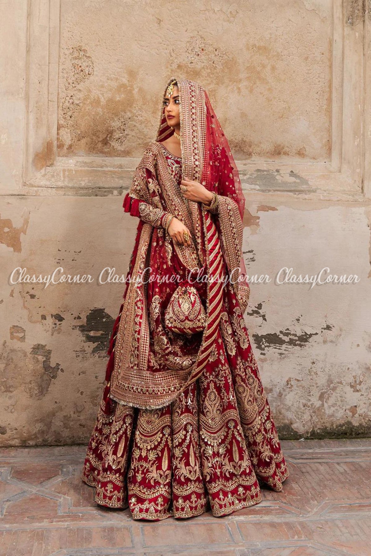 Red Golden Embroidered Bridal Wear Lehenga Choli