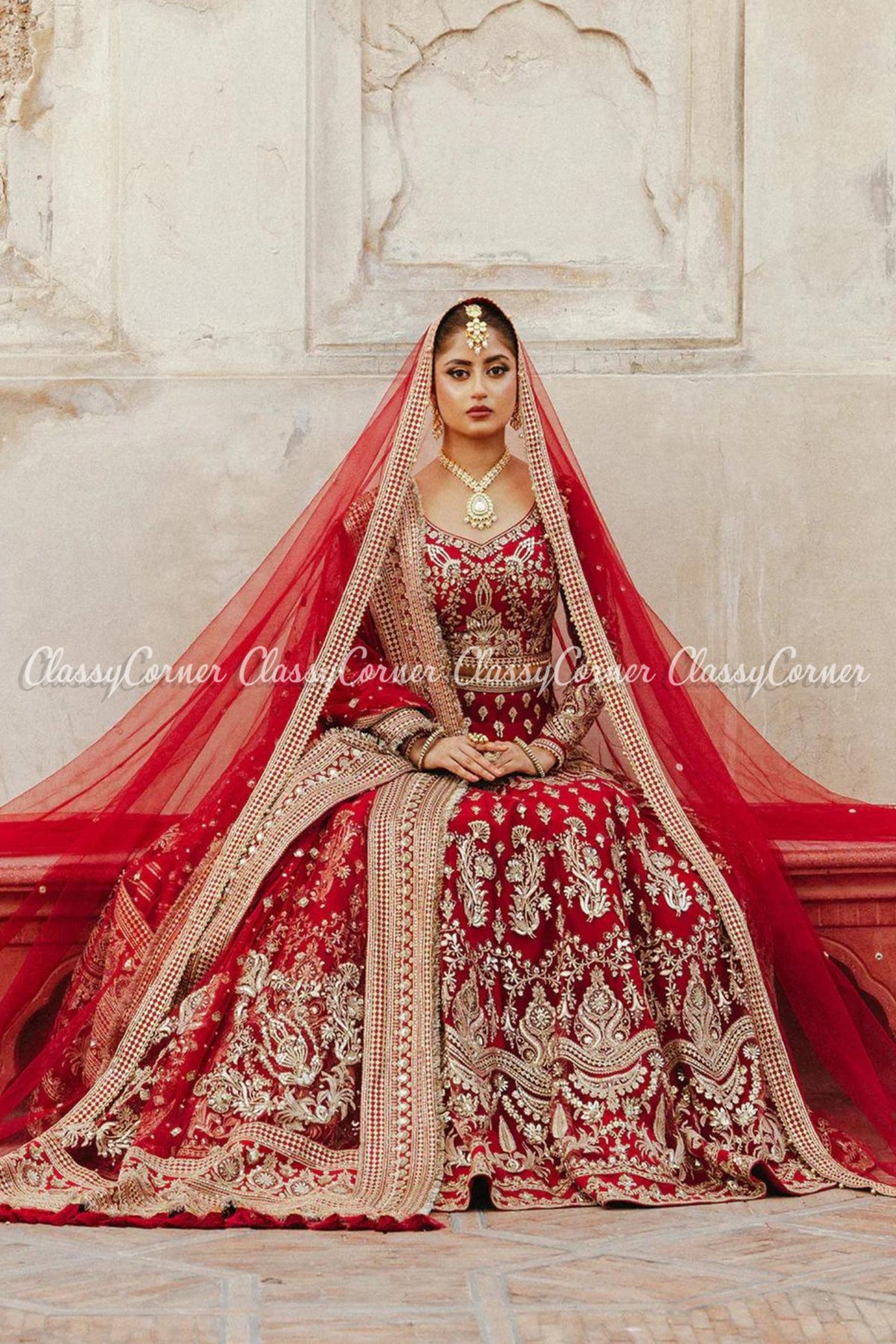 Red Golden Embroidered Bridal Wear Lehenga Choli