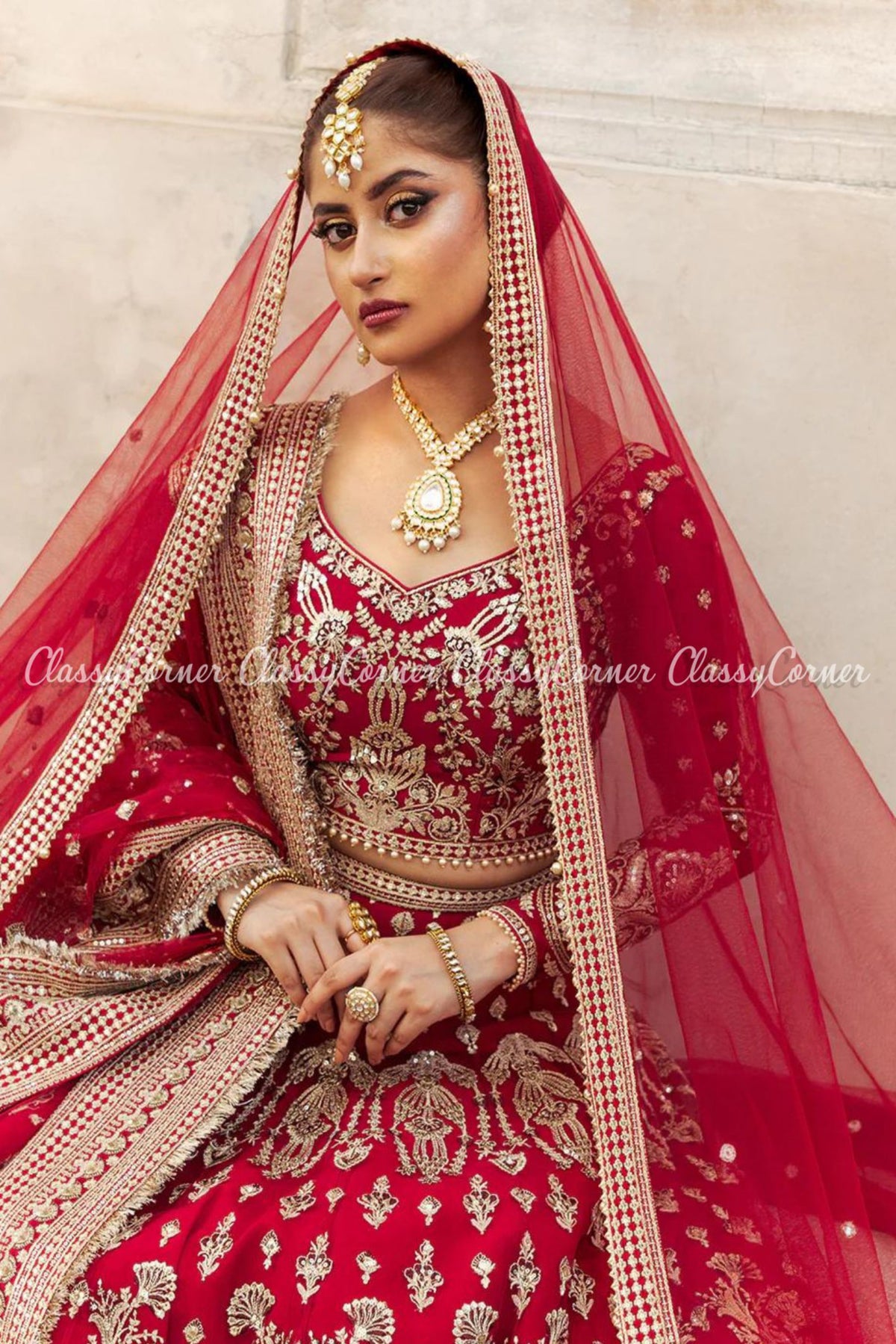 Red Golden Embroidered Bridal Wear Lehenga Choli