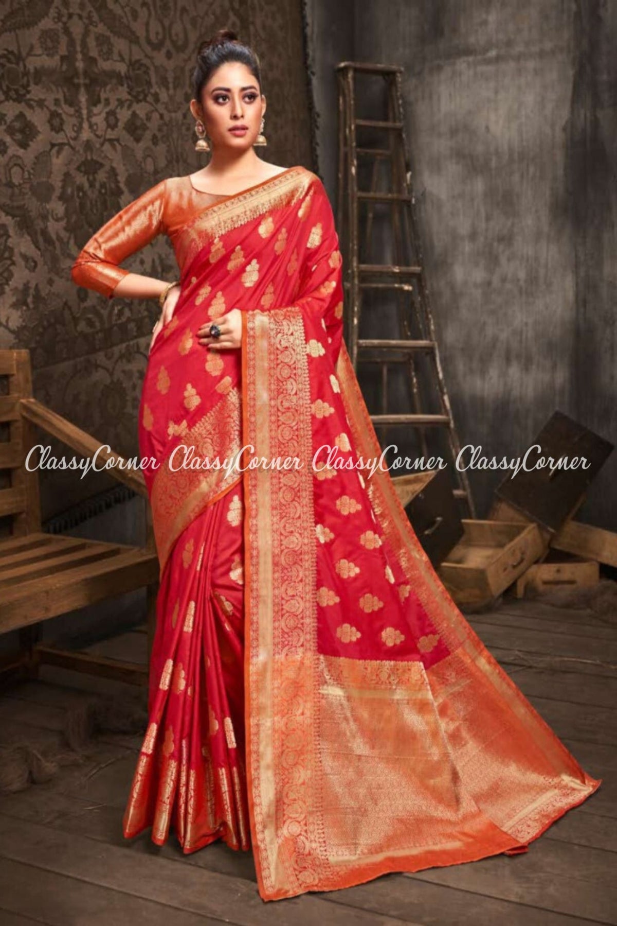 Red Golden Traditional Banarsi Saree