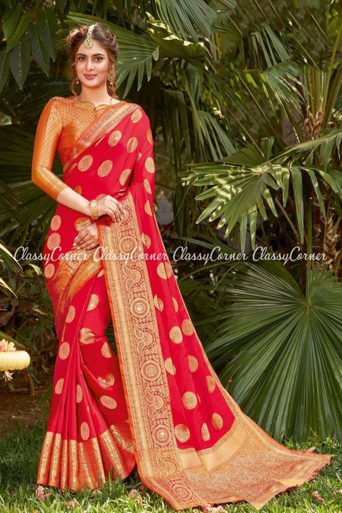 Red Golden Banarasi Silk Wedding Saree