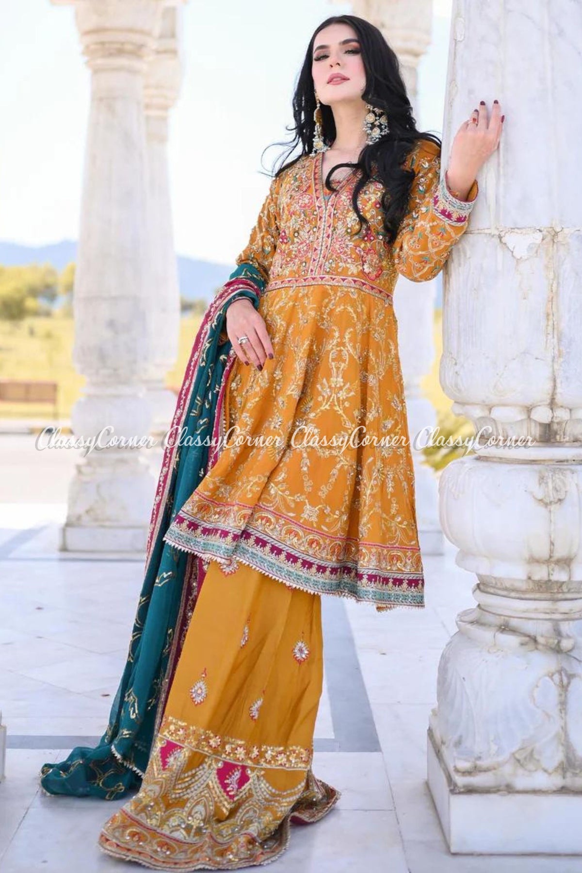 Yellow Chiffon Mehndi Wear Gharara