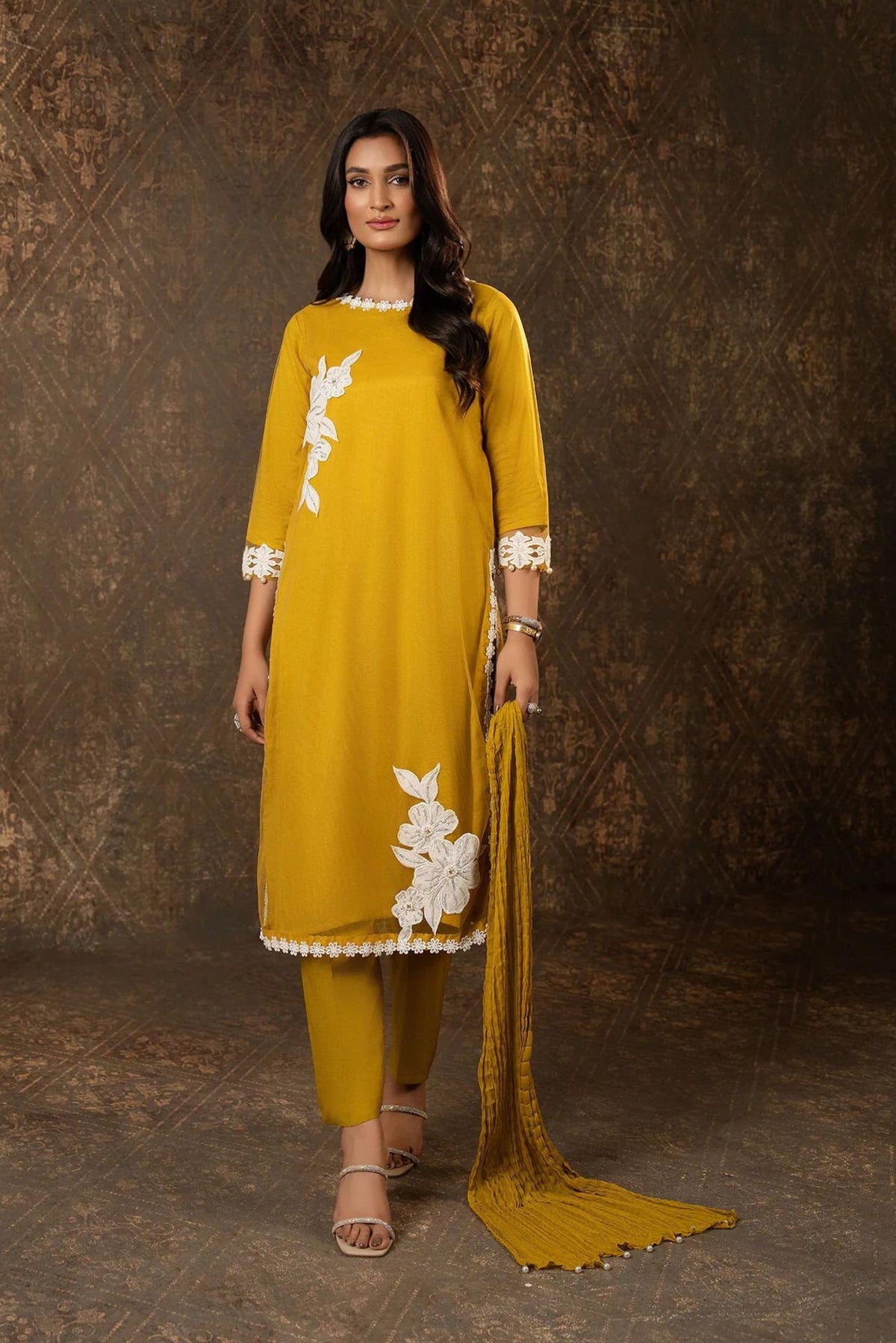 Mustard Net Formal Wear Suit