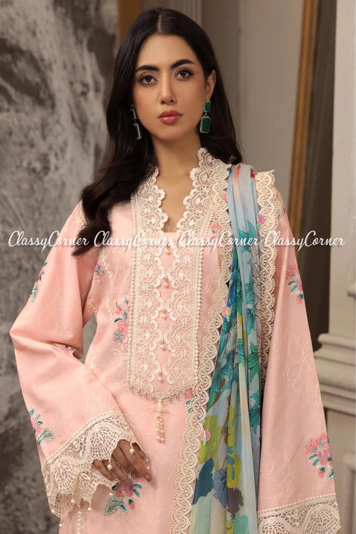 Light Pink White Lawn Embroidered Pakistani Salwar Kameez