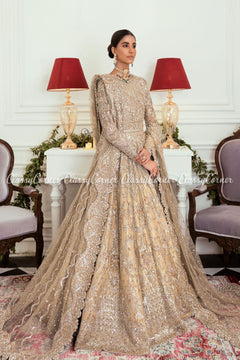 Buy Beige Golden Multi Embroidered Wedding Anarkali Gown In USA, UK,  Canada, Australia, Newzeland online