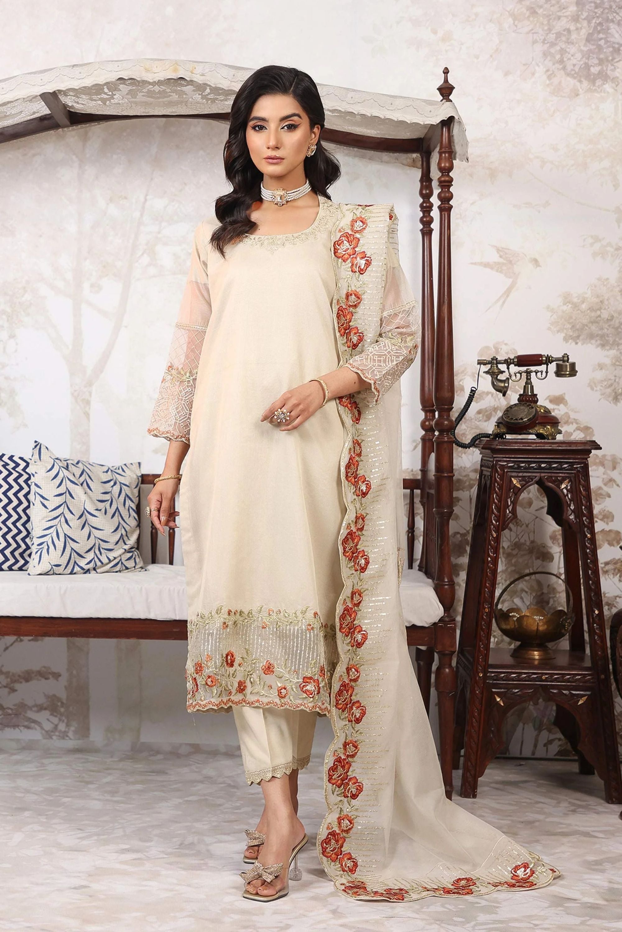 Pakistani Salwar Kameez Tagged Beige Classy Corner