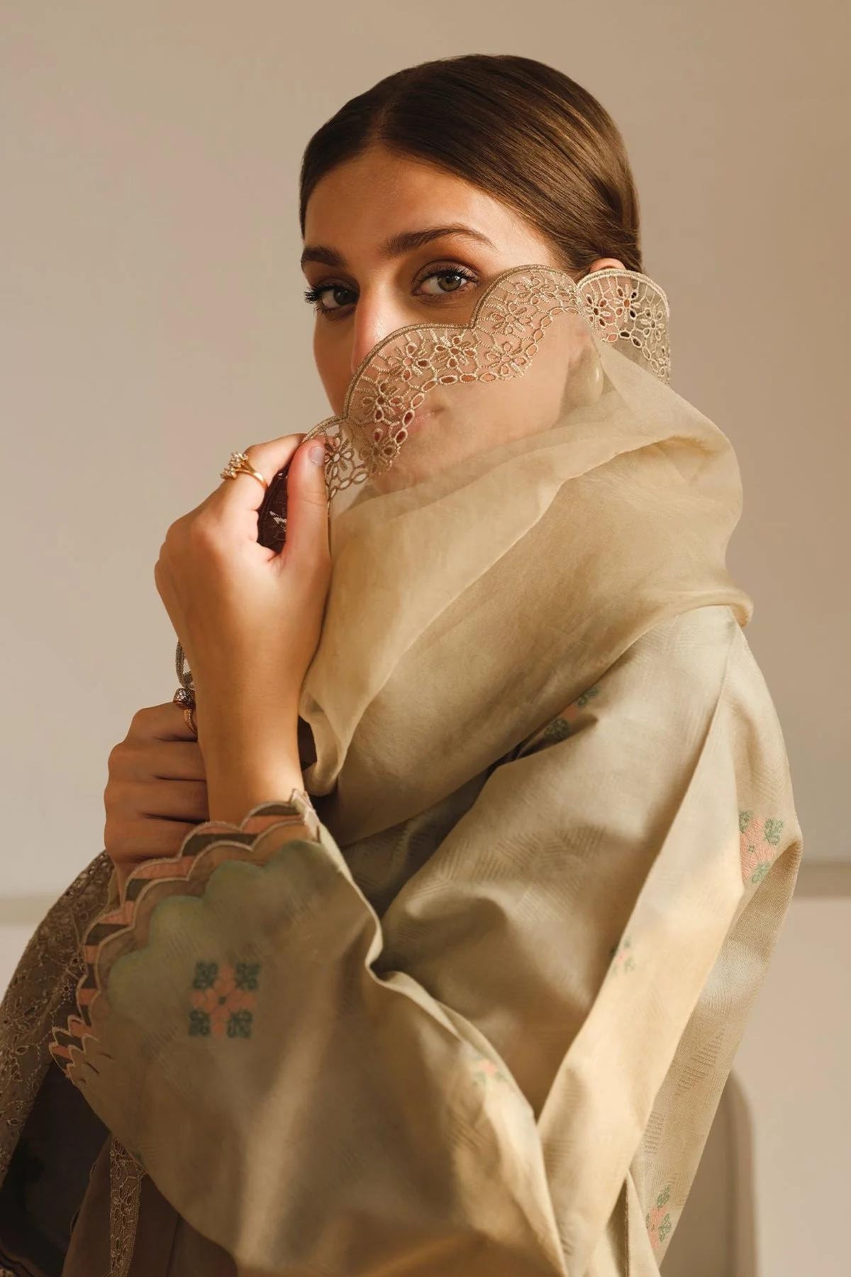 Beige Formal Wear Lawn Suit