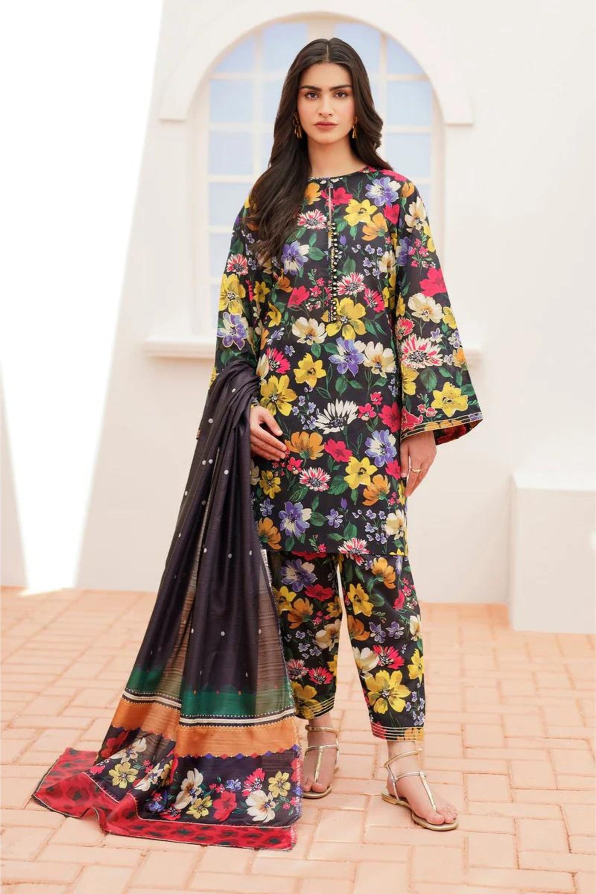 Black Multicolor Lawn Salwar Kameez