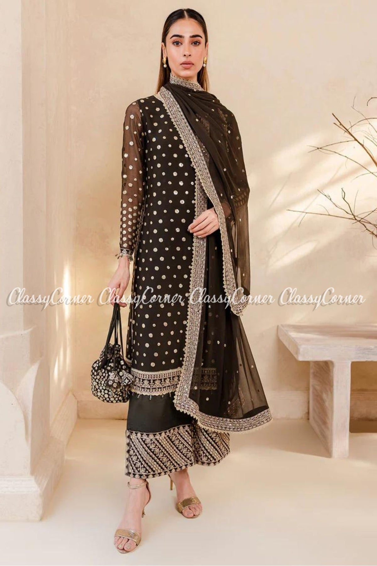 Black Chiffon Pakistani Party Wear Salwar Kameez