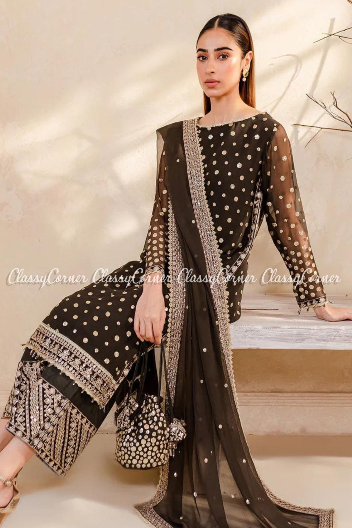 Black Chiffon Pakistani Party Wear Salwar Kameez