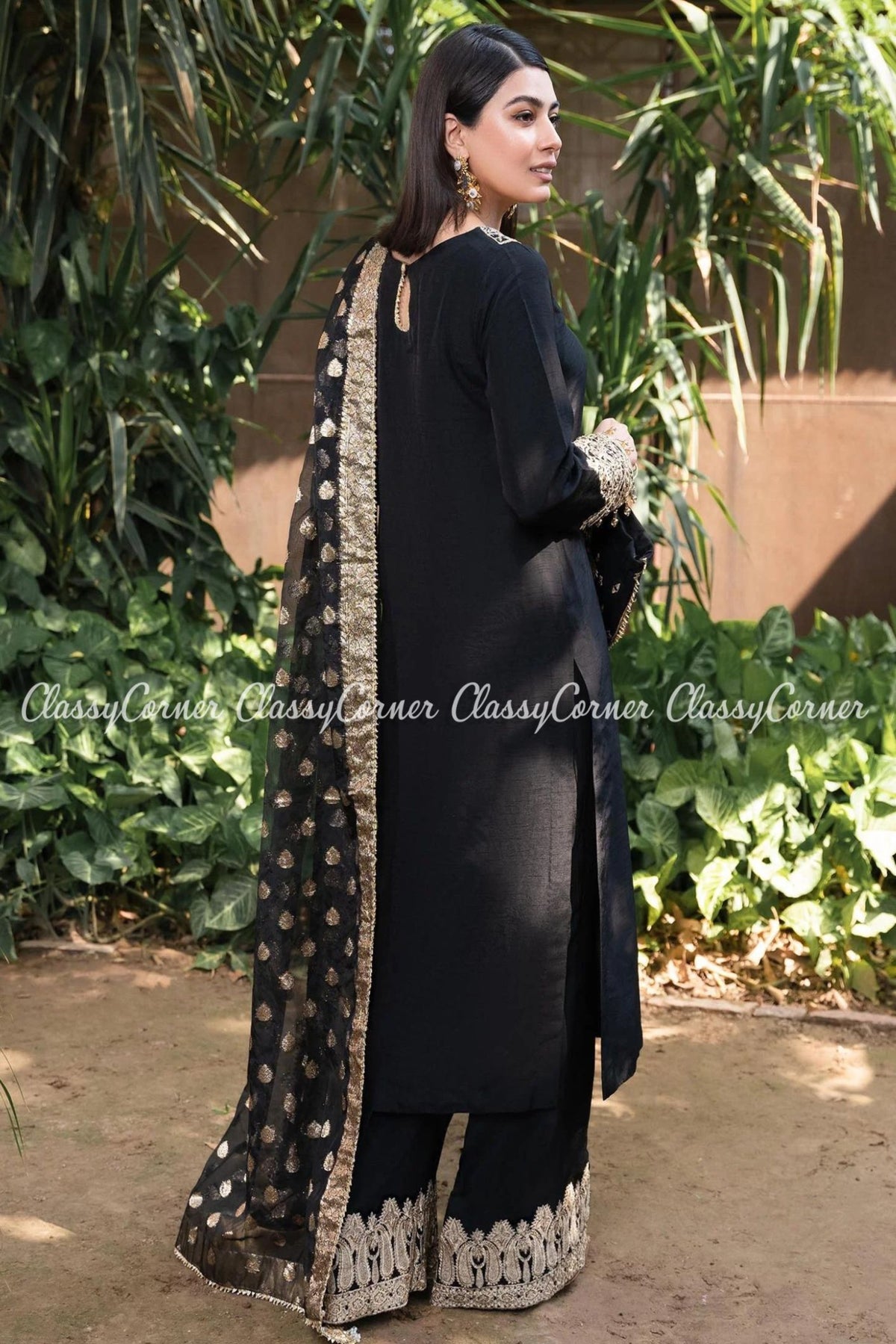 Pakistani Black Khaddi Silk Party Wear Salwar Kameez