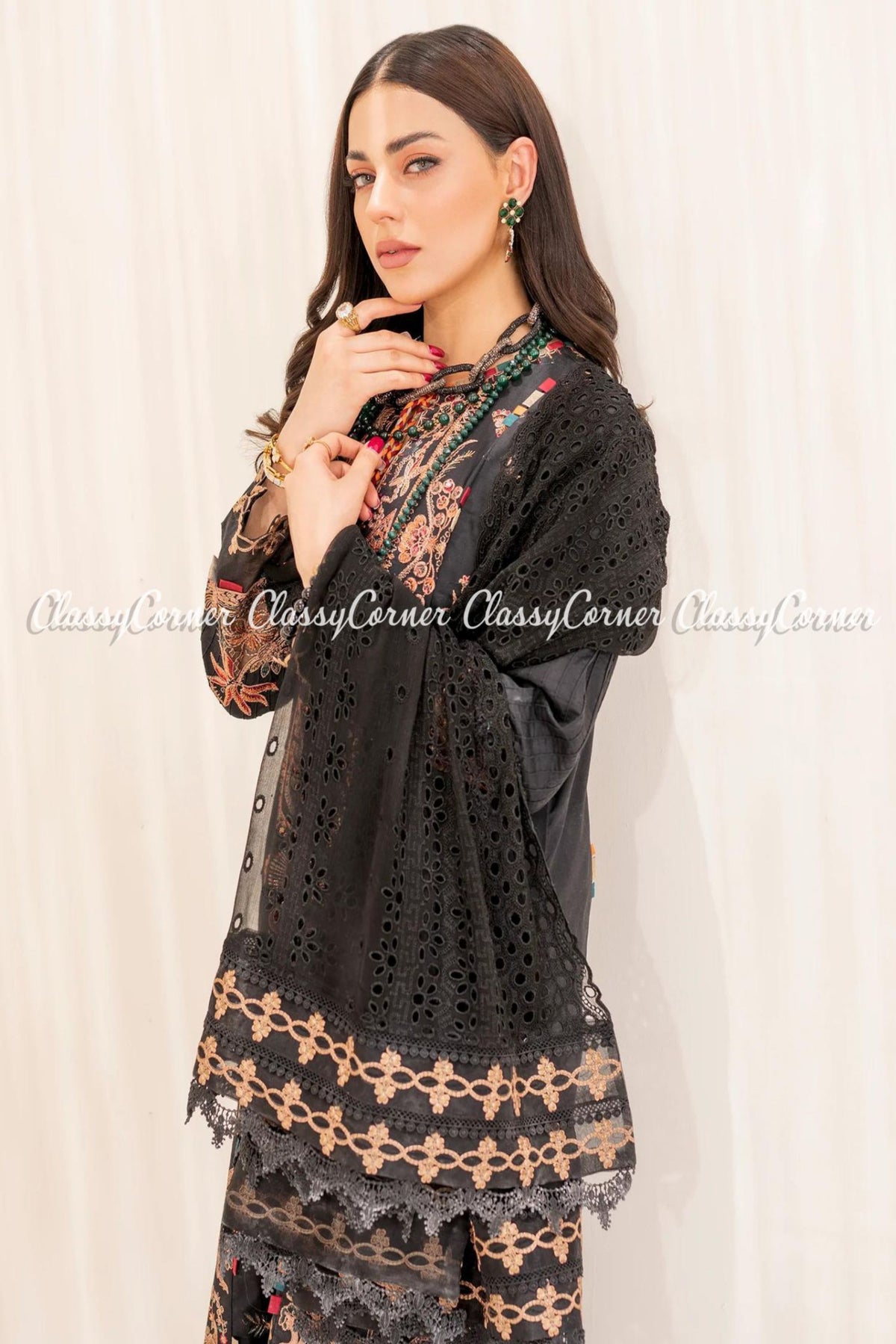 Black Multicolor Lawn Embroidered Pakistani Formal Wear Dress