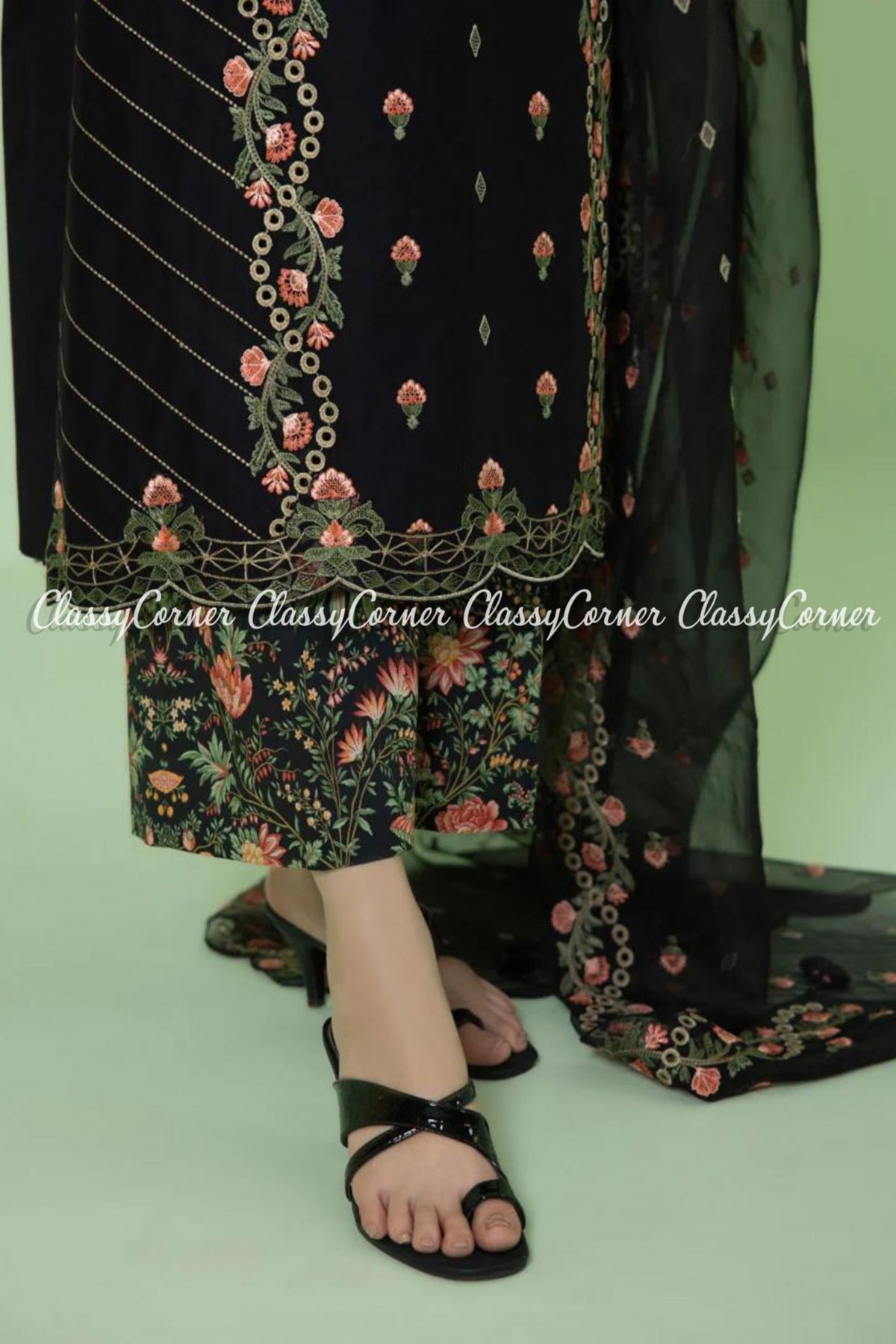 Black Multicolor Lawn Embroidered Formal Wear Salwar Kameez