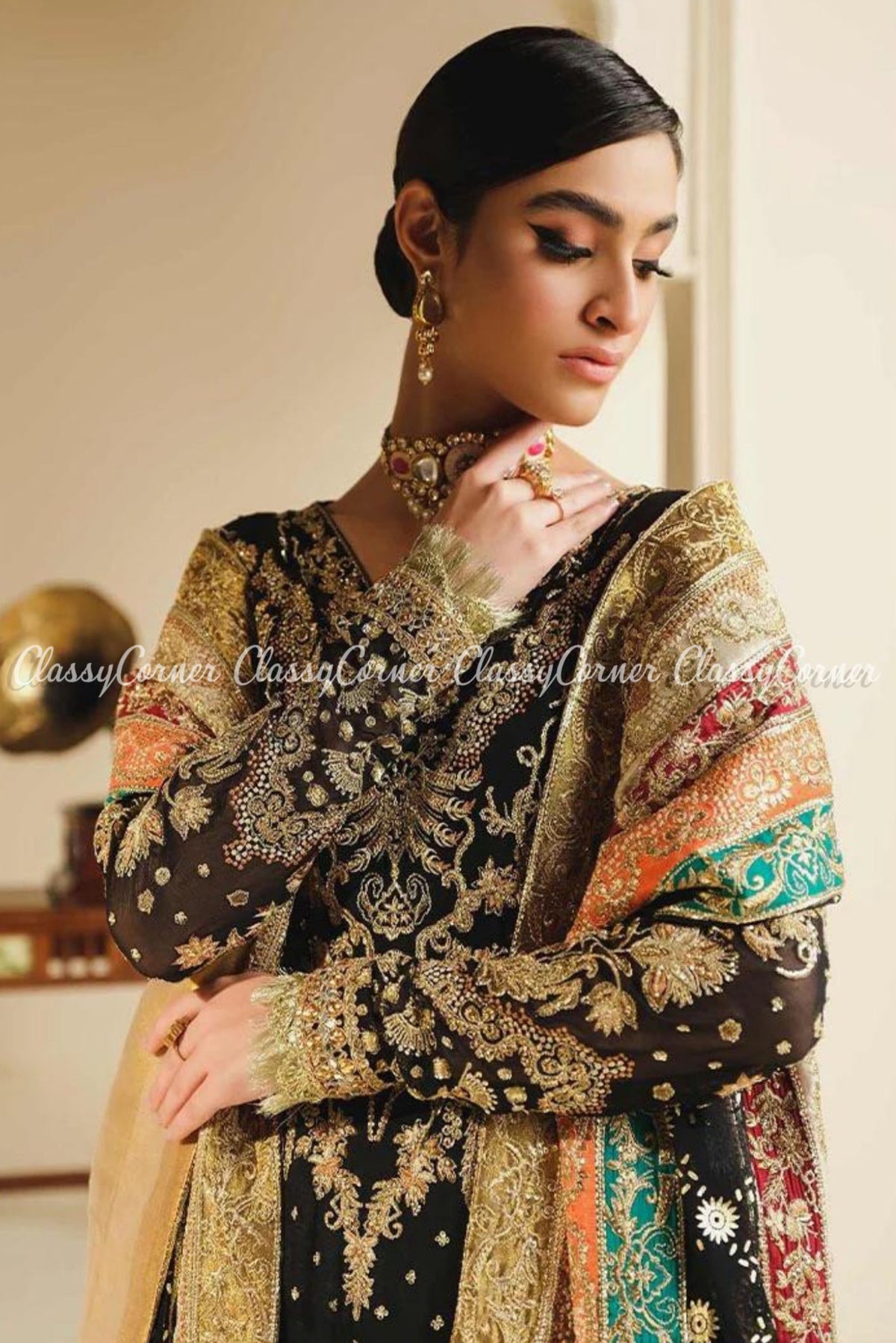 Black Golden Multicolor Embellished Party Wear Salwar Kameez