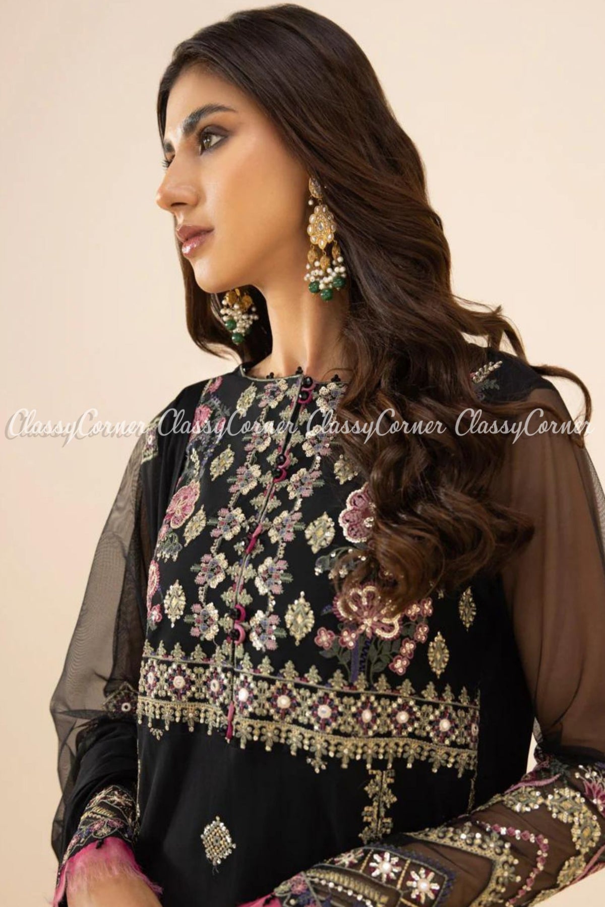 Black Multi Net Embroidered Pakistani Salwar Kameez