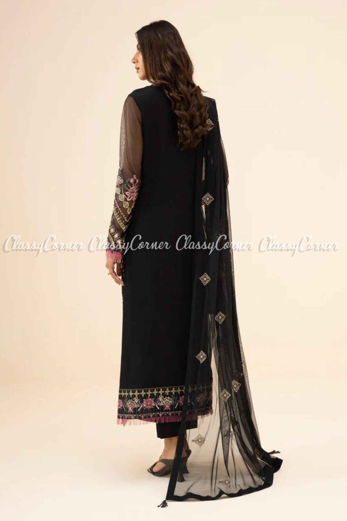 Black Multi Net Embroidered Pakistani Salwar Kameez