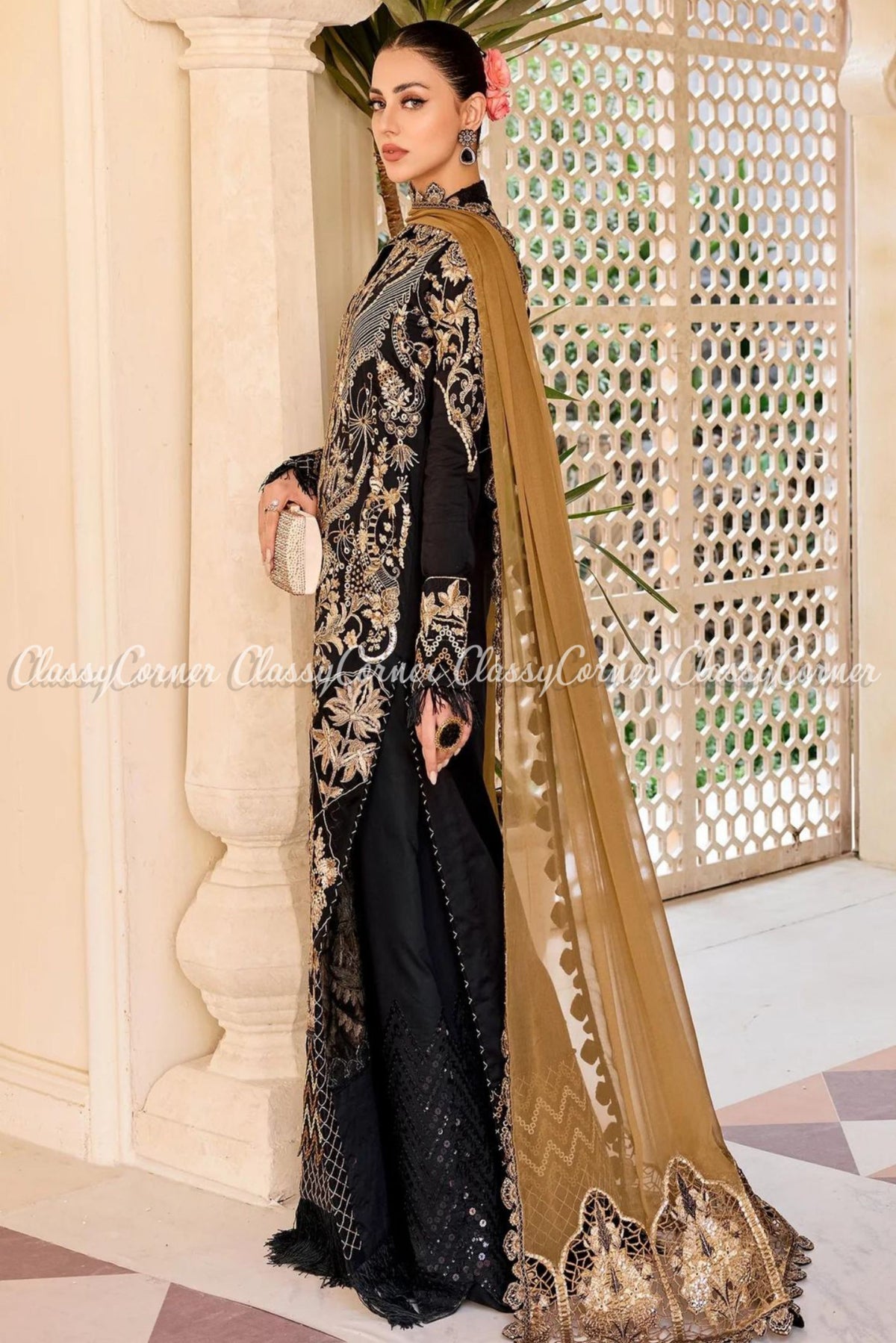 Black Golden Embroidered Lawn Formal Wear Salwar Kameez