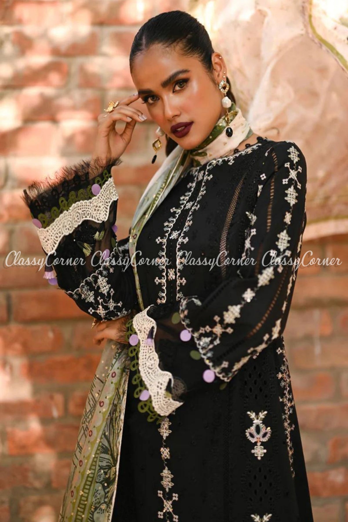 Black White Chikankari Embroidered Lawn Salwar Kameez