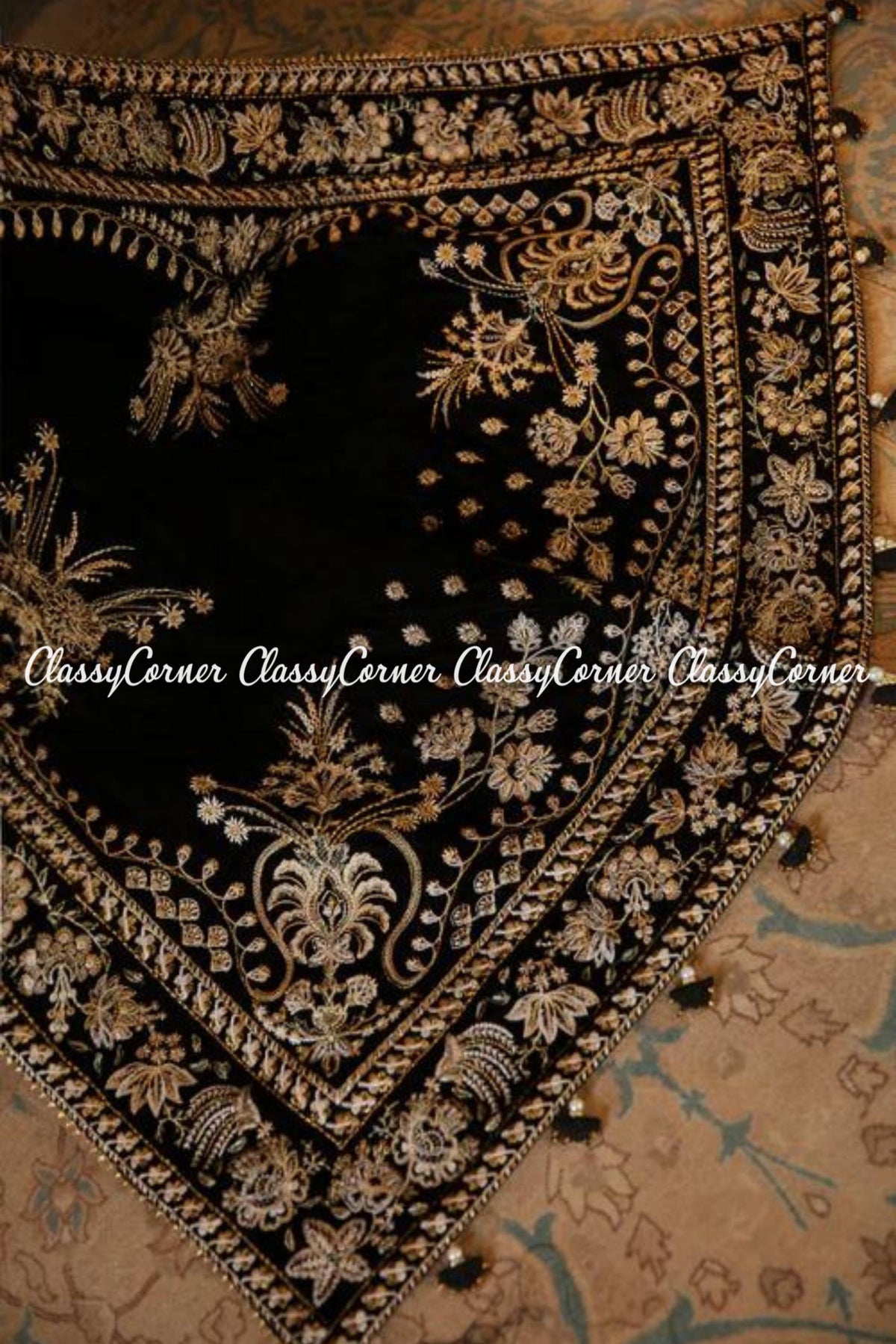 Exclusive Black Golden Velvet Embroidered Shawl