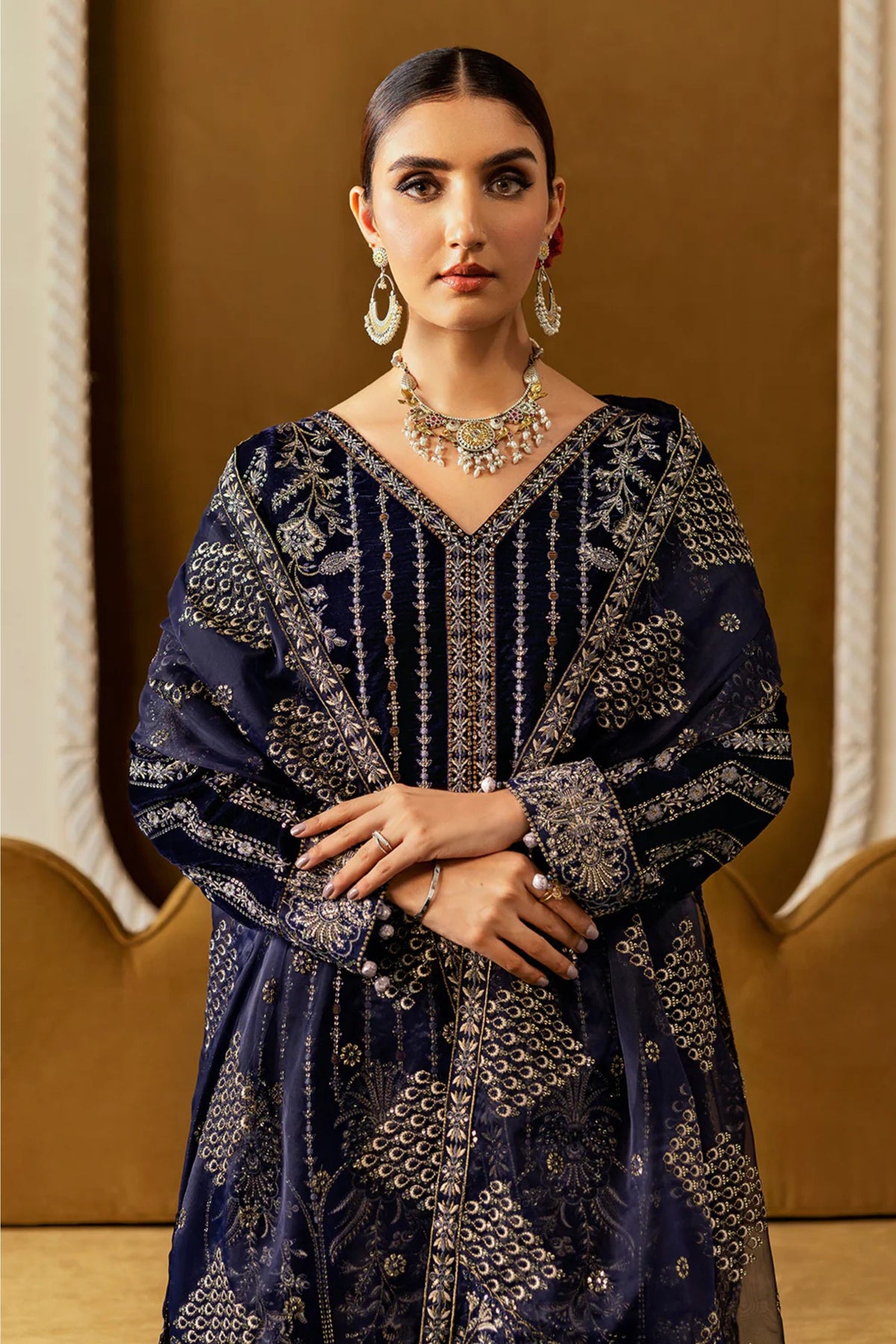 Navy Blue Velvet Pakistani Suit