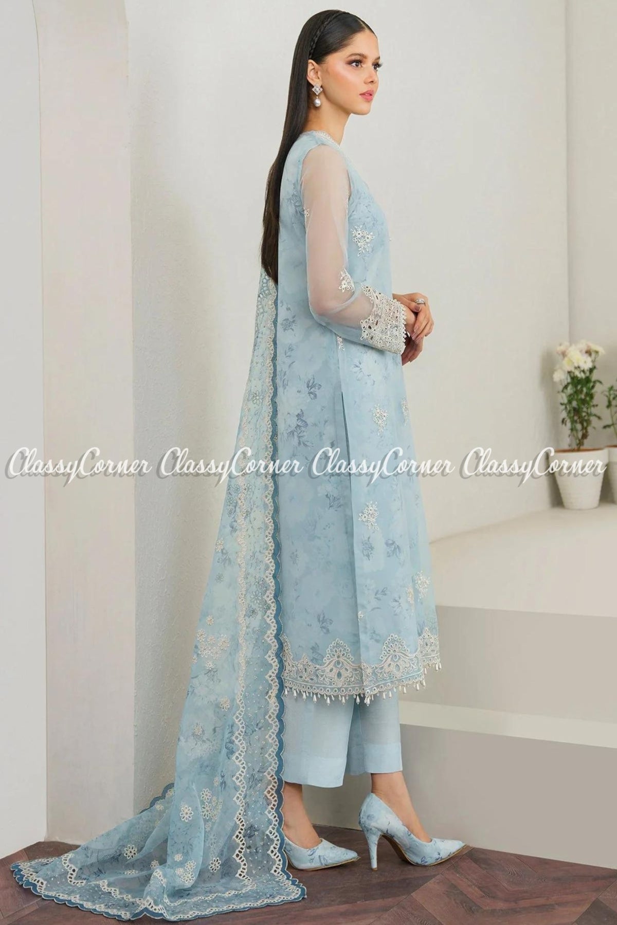 Sky Blue Organza Salwar Kameez